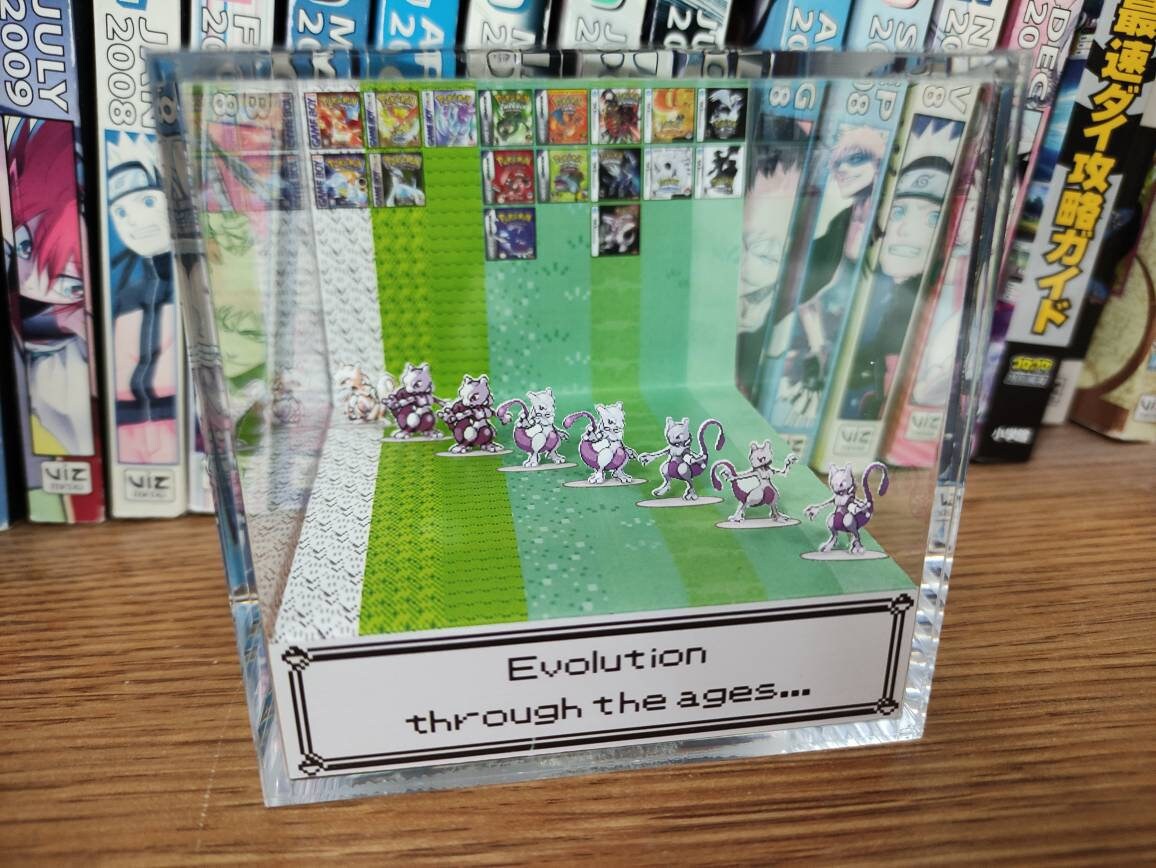 Generation Mewtwo, Mewtwo 3D Diorama Cube, Mewtwo Handmade Crystal Diorama Cube, Mewtwo Unique Gift for Gamers