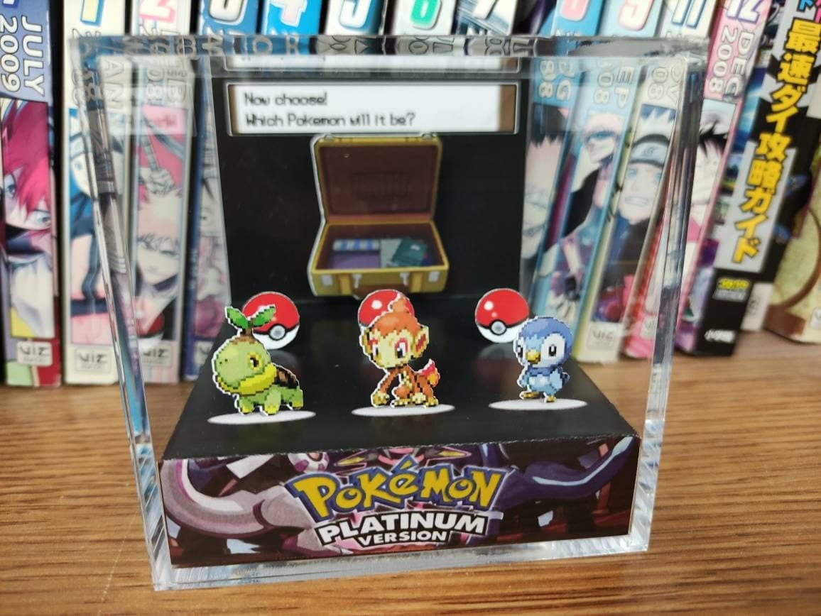 Platinum Starters (Turtwig, Chimchar, Piplup), Turtwig, Chimchar, Piplup 3D Diorama Cube, Handmade Crystal Diorama Cube, Unique Gamers Gift