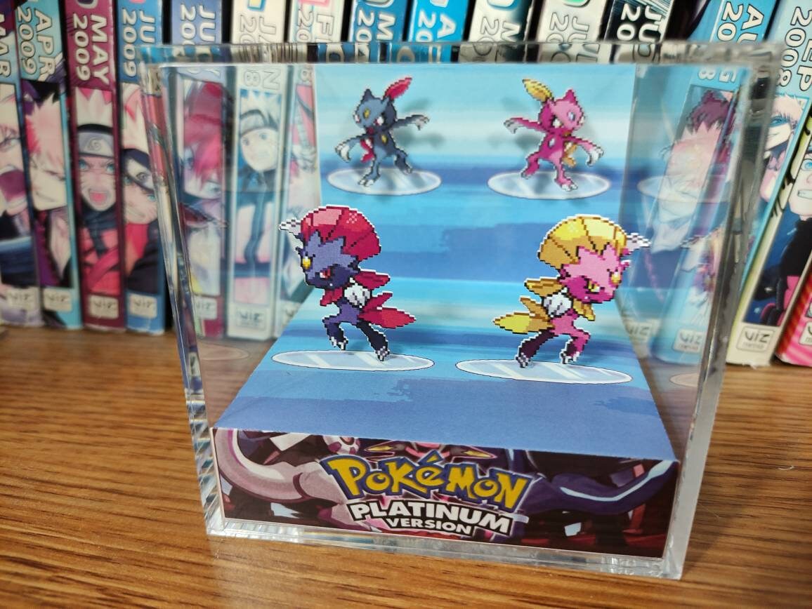 Evolution Weavile (Platinum), Sneasel Weavile 3D Diorama Cube, Weavile Handmade Crystal Diorama Cube, Unique Gift for Gamers