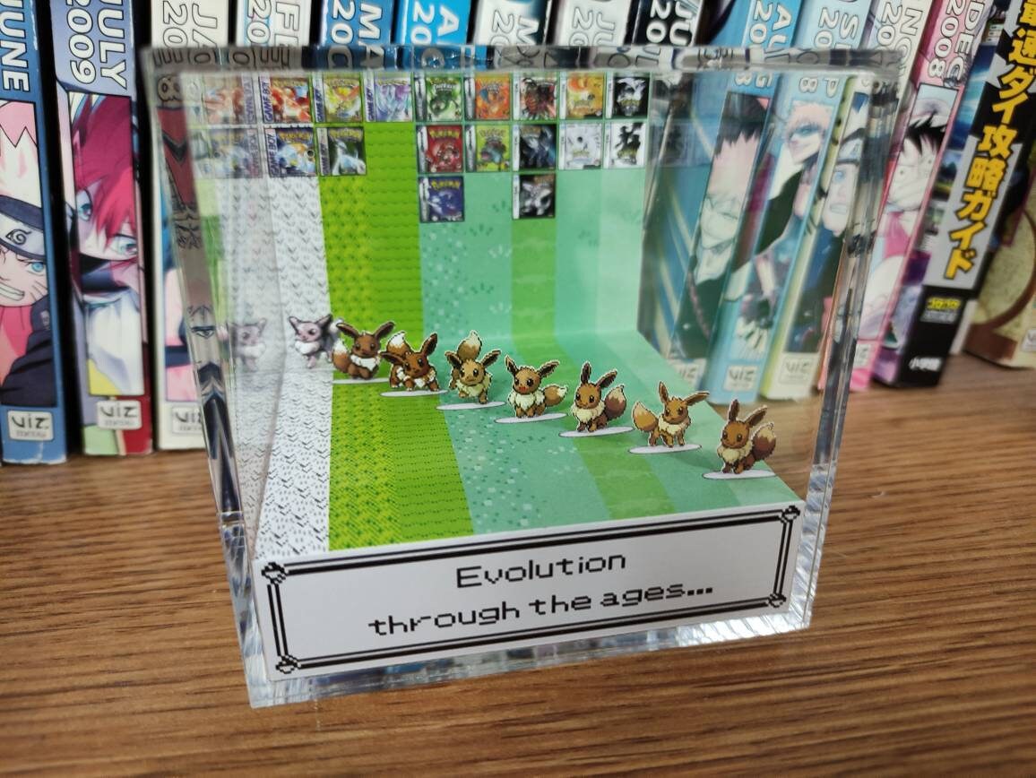 Generation Eevee, Eevee 3D Diorama Cube, Eevee Handmade Crystal Diorama Cube, Eevee Unique Gift for Gamers