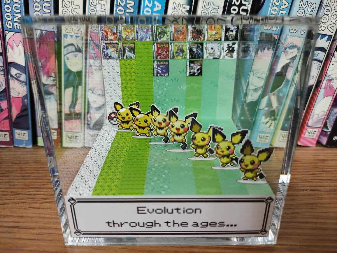 Generation Pichu, Pichu 3D Diorama Cube, Pichu Handmade Crystal Diorama Cube, Pichu Unique Gift for Gamers