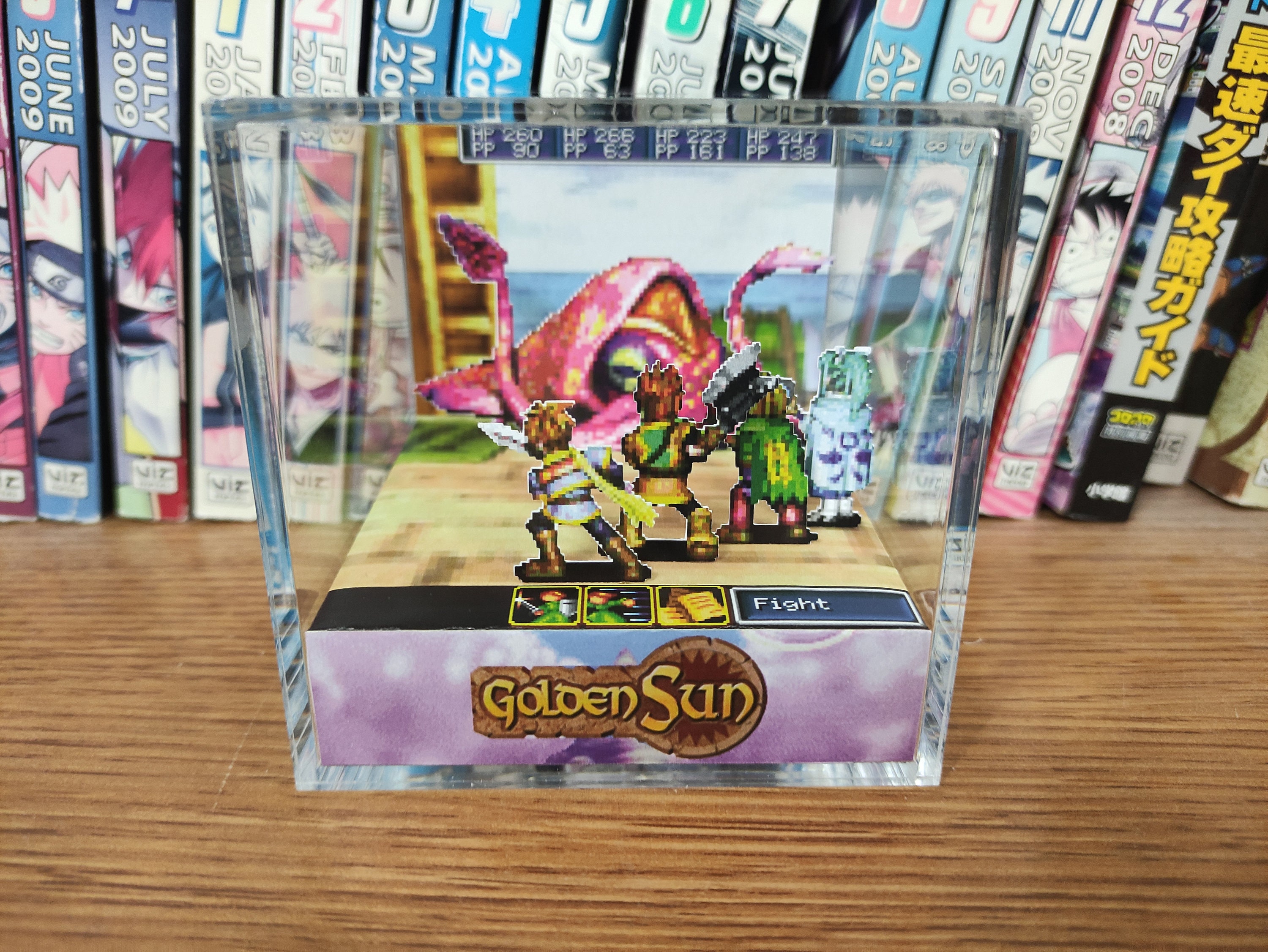 Golden Sun Kraken Battle, Golden Sun Kraken Boss Battle Encounter 3D Diorama Cube, Handmade Crystal Diorama Cube, Unique Gift for Gamers