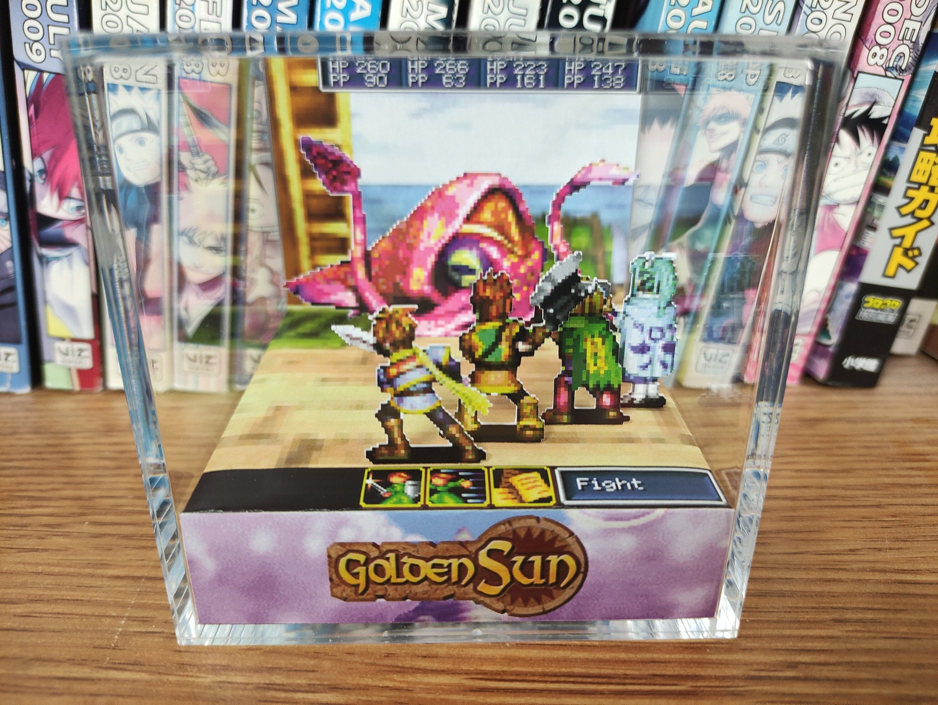 Golden Sun Kraken Battle, Golden Sun Kraken Boss Battle Encounter 3D Diorama Cube, Handmade Crystal Diorama Cube, Unique Gift for Gamers