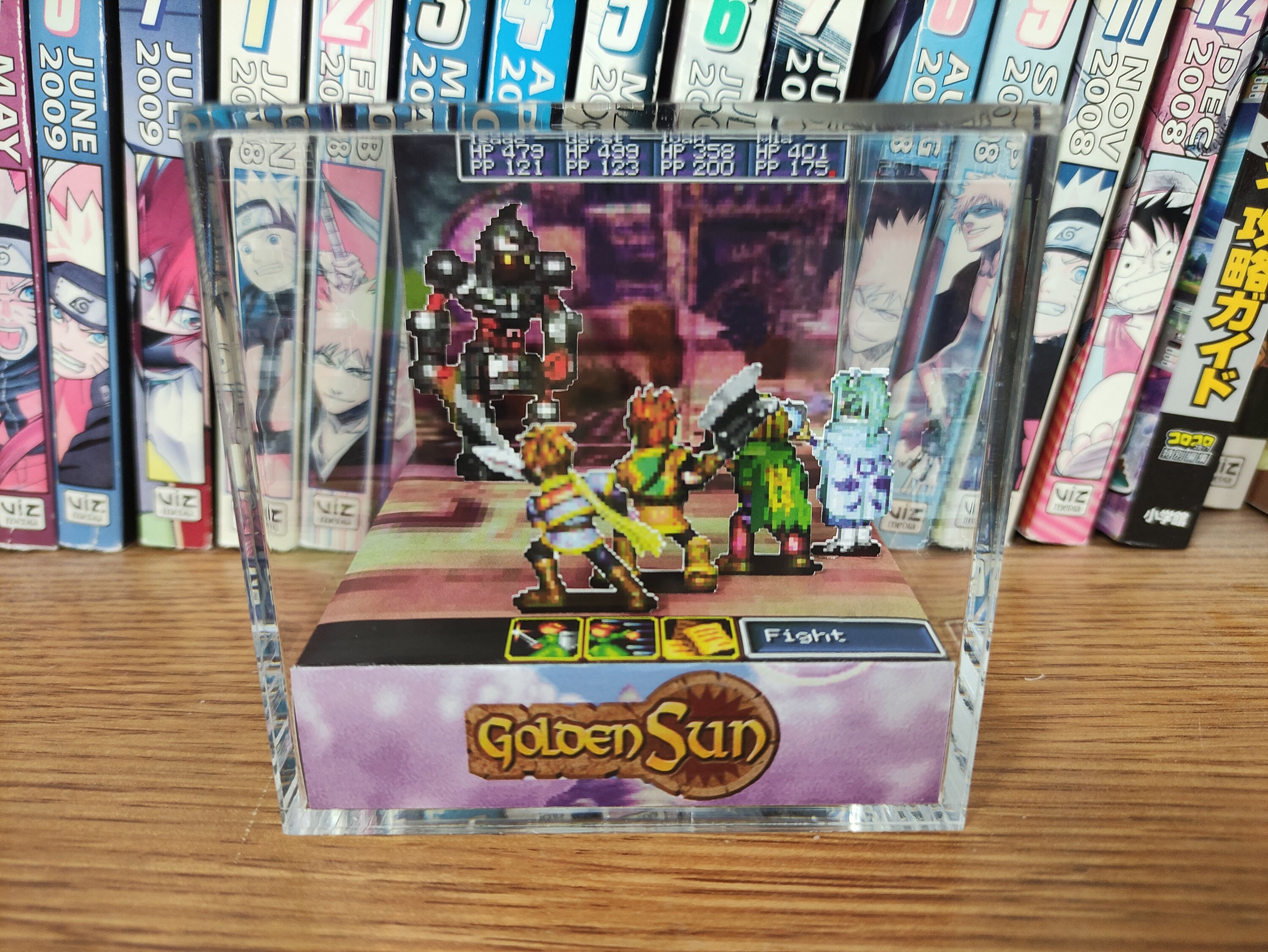 Golden Sun Deadbeard Battle, Golden Sun Deadbeard Battle Encounter 3D Diorama Cube, Handmade Crystal Diorama Cube, Unique Gift for Gamers