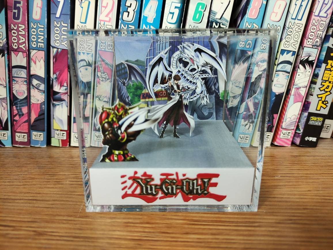 Yugioh Seto Kaiba (Blue Eyes White Dragon), Yugioh Seto Kaiba 3D Diorama Cube, Handmade Crystal Diorama Cube, Unique Gift for Gamers