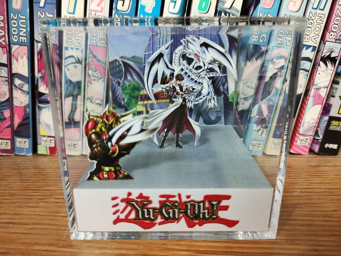 Yugioh Seto Kaiba (Blue Eyes White Dragon), Yugioh Seto Kaiba 3D Diorama Cube, Handmade Crystal Diorama Cube, Unique Gift for Gamers