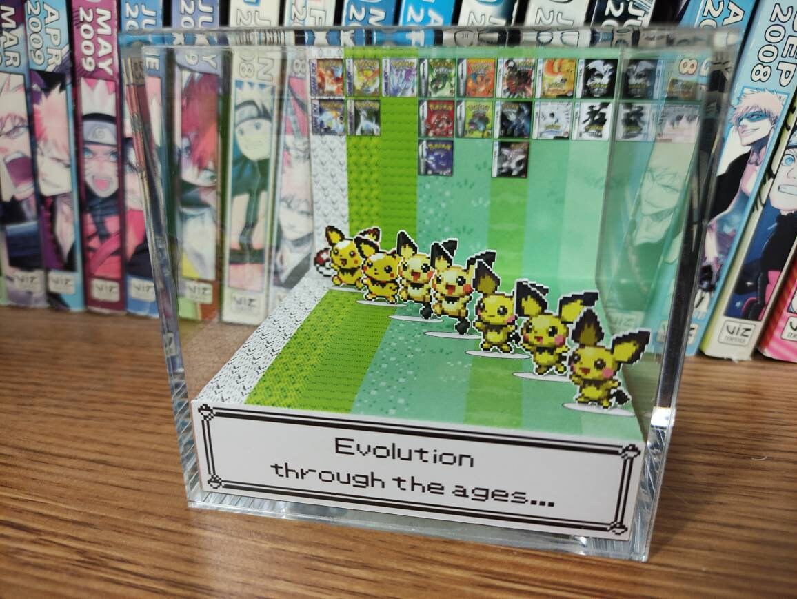 Generation Pichu, Pichu 3D Diorama Cube, Pichu Handmade Crystal Diorama Cube, Pichu Unique Gift for Gamers