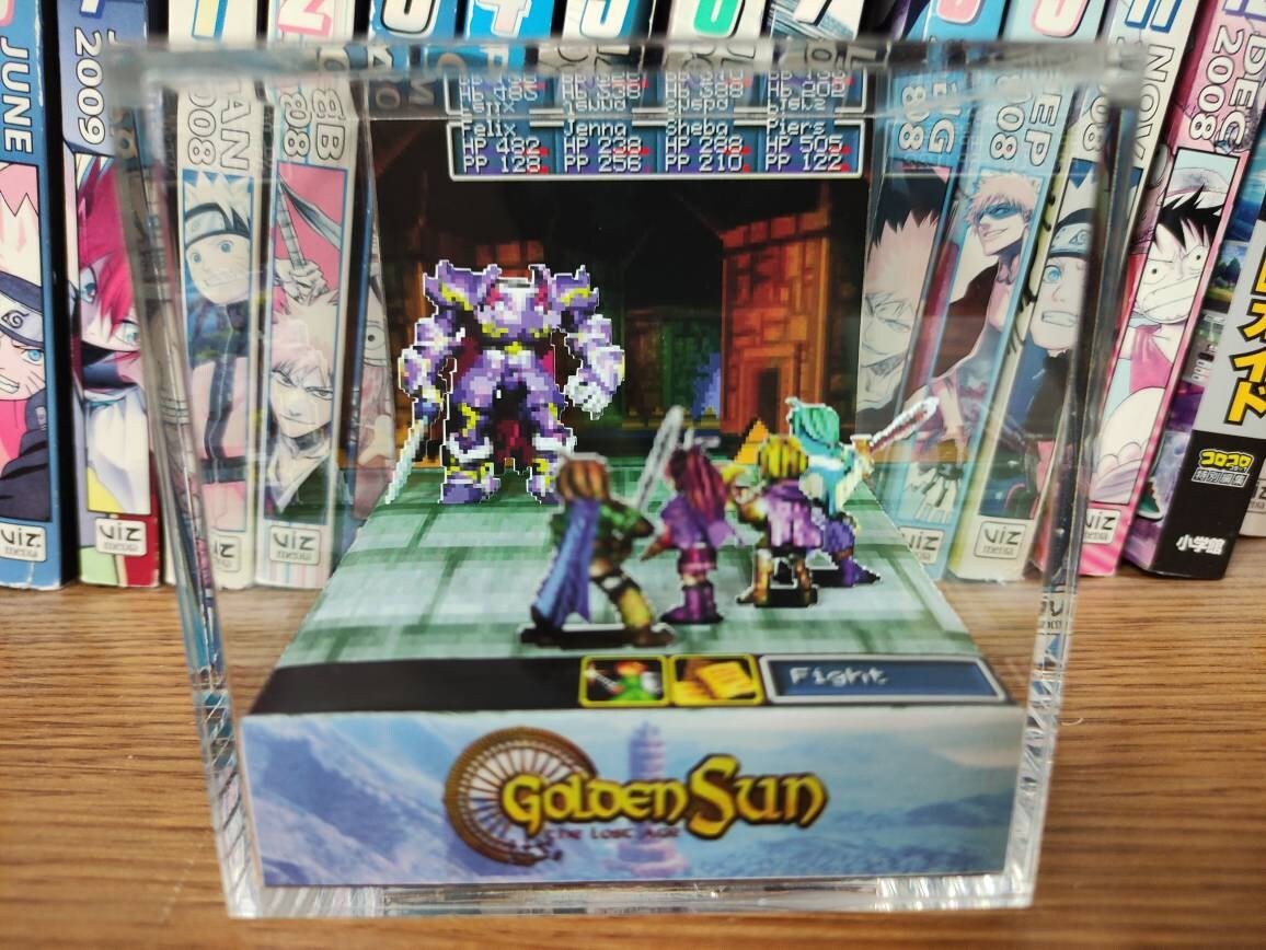 Golden Sun 2 The Lost Age Dullahan Battle, Golden Sun Boss Encounter 3D Diorama Cube, Handmade Crystal Diorama Cube, Unique Gift for Gamers