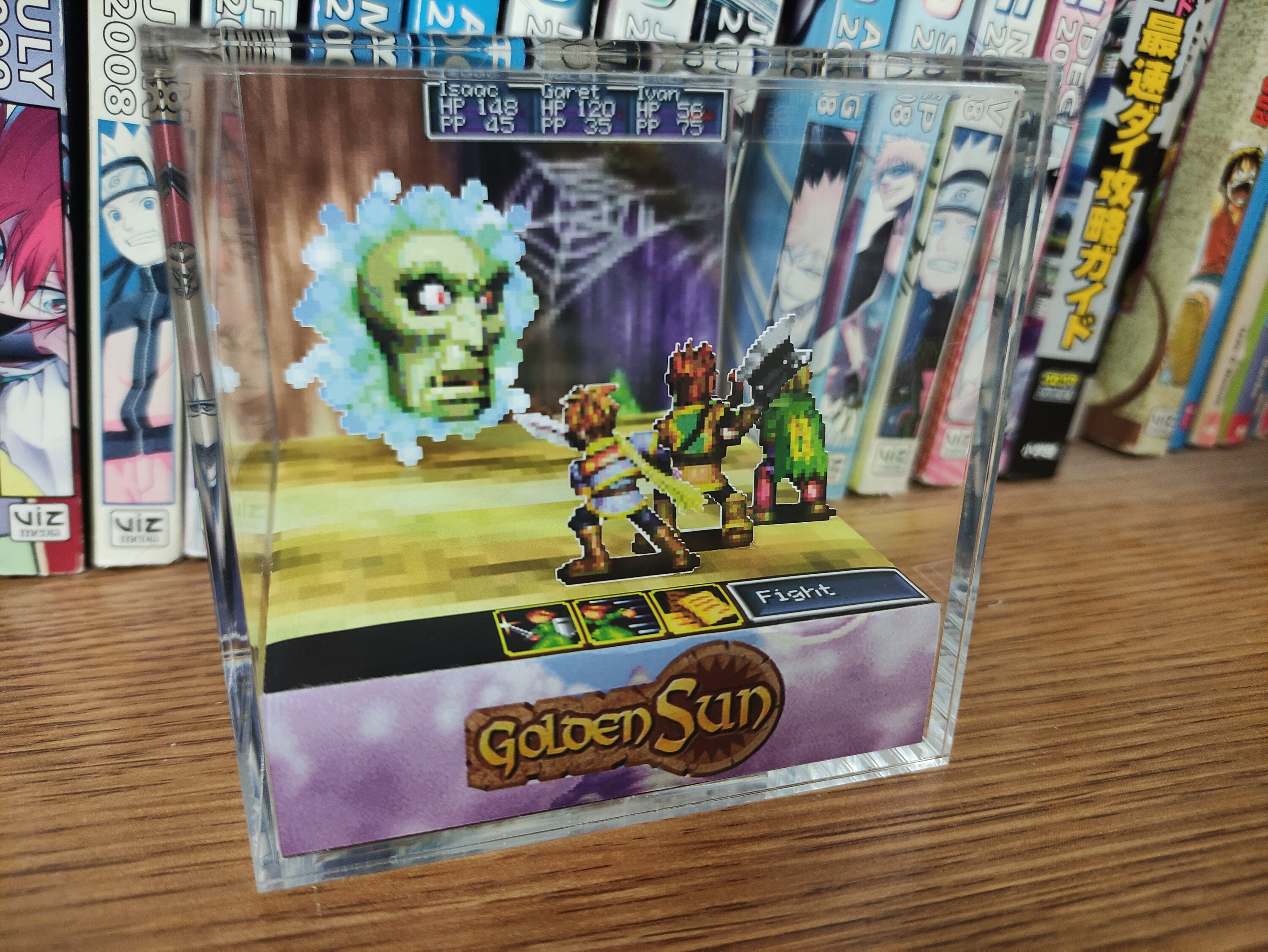 Golden Sun Tret Tree Battle, Golden Sun Tret Boss Battle Encounter 3D Diorama Cube, Handmade Crystal Diorama Cube, Unique Gift for Gamers