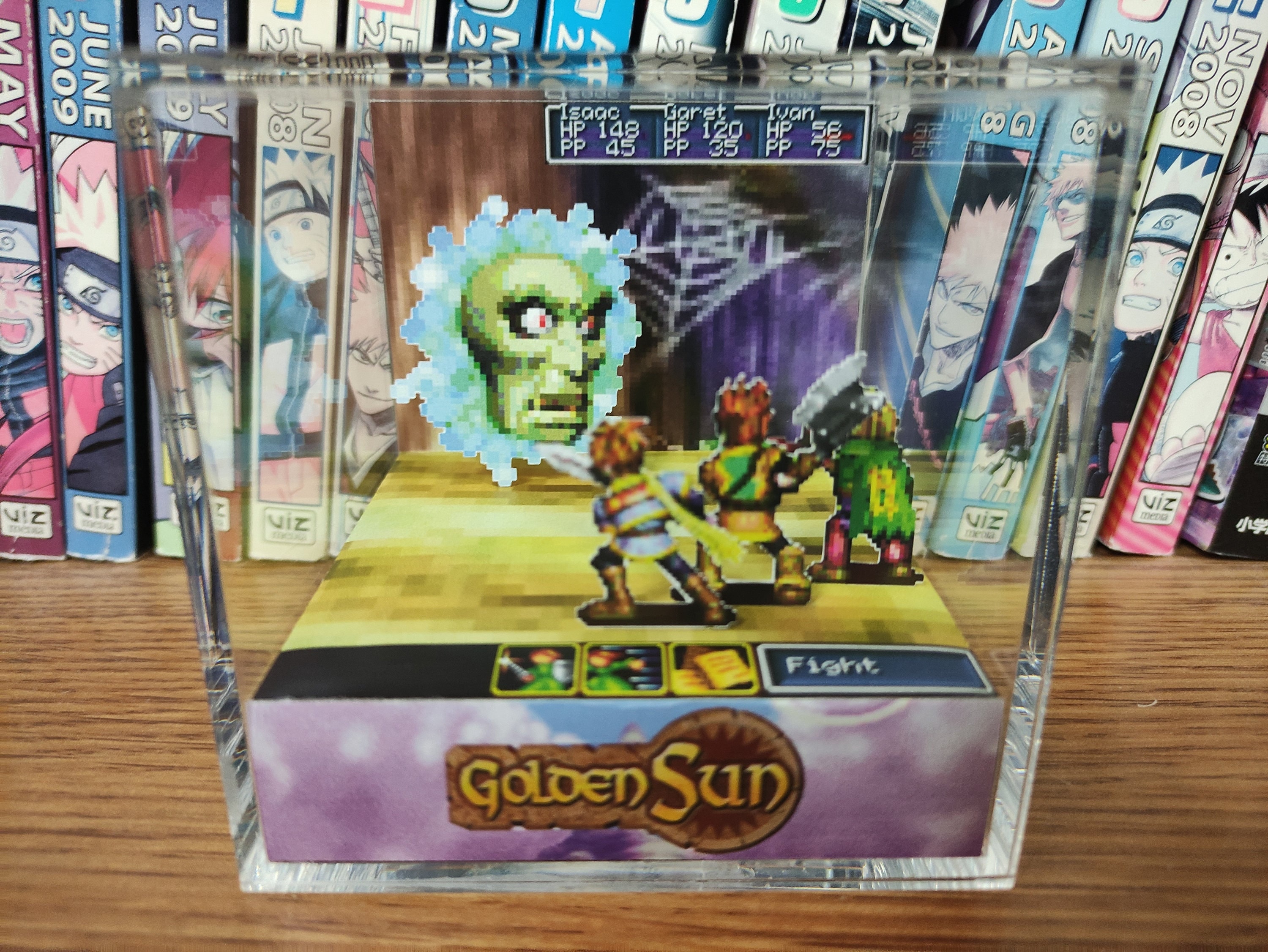 Golden Sun Tret Tree Battle, Golden Sun Tret Boss Battle Encounter 3D Diorama Cube, Handmade Crystal Diorama Cube, Unique Gift for Gamers