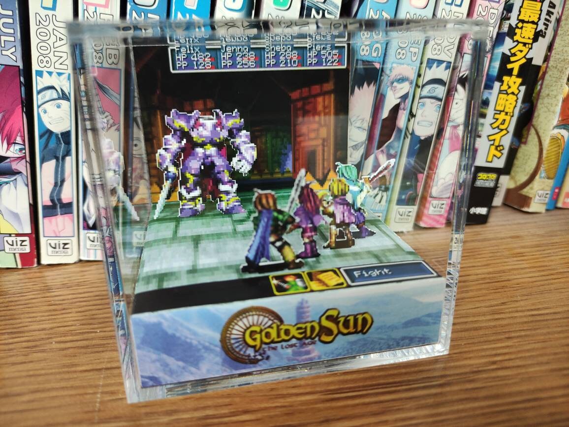 Golden Sun 2 The Lost Age Dullahan Battle, Golden Sun Boss Encounter 3D Diorama Cube, Handmade Crystal Diorama Cube, Unique Gift for Gamers