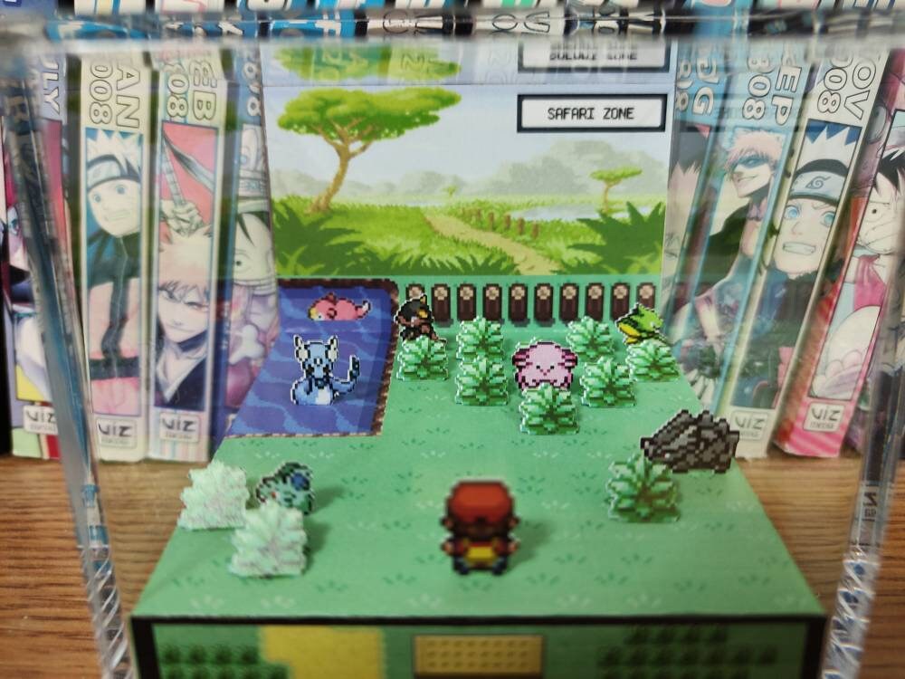 Safari Zone Male/Female (Dragonair, Chansey, Slowpoke), Safari 3D Diorama Cube, Safari Handmade Crystal Diorama Cube, Unique Gift for Gamers