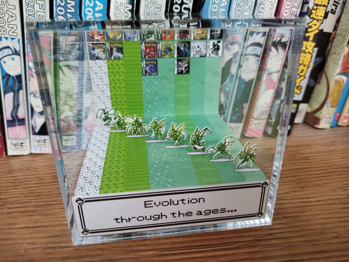 Generation Scyther, Scyther 3D Diorama Cube, Scyther Handmade Crystal Diorama Cube, Scyther Unique Gift for Gamers