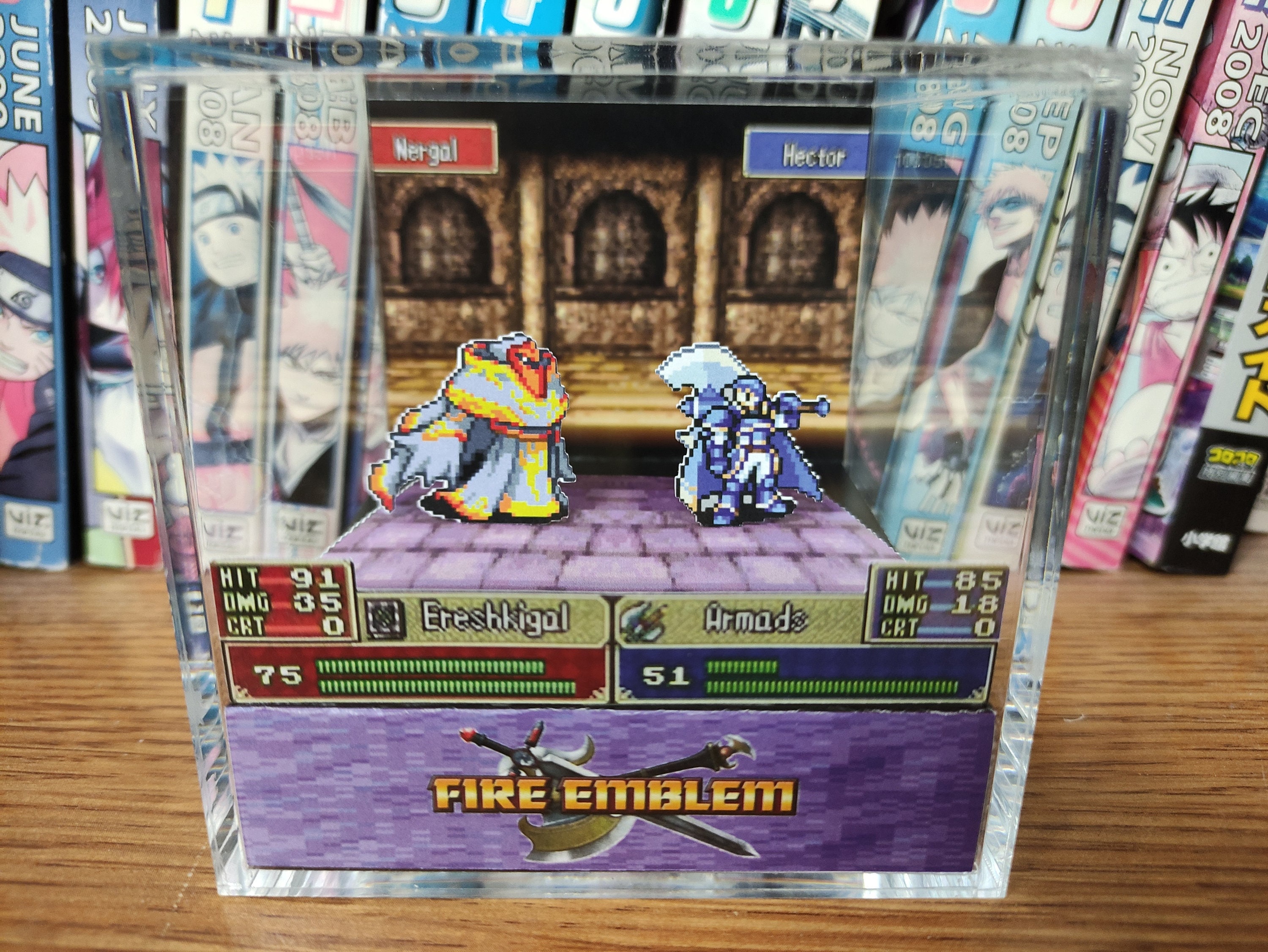 Fire Emblem Diorama - Hector vs Nergal (The Blazing Blade), Fire Emblem Diorama Cube, Handmade Crystal Diorama Cube, Unique Gift for Gamers