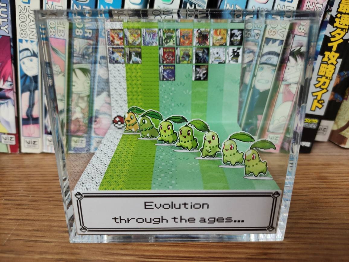 Generation Chikorita, Chikorita 3D Diorama Cube, Chikorita Handmade Crystal Diorama Cube, Chikorita Unique Gift for Gamers