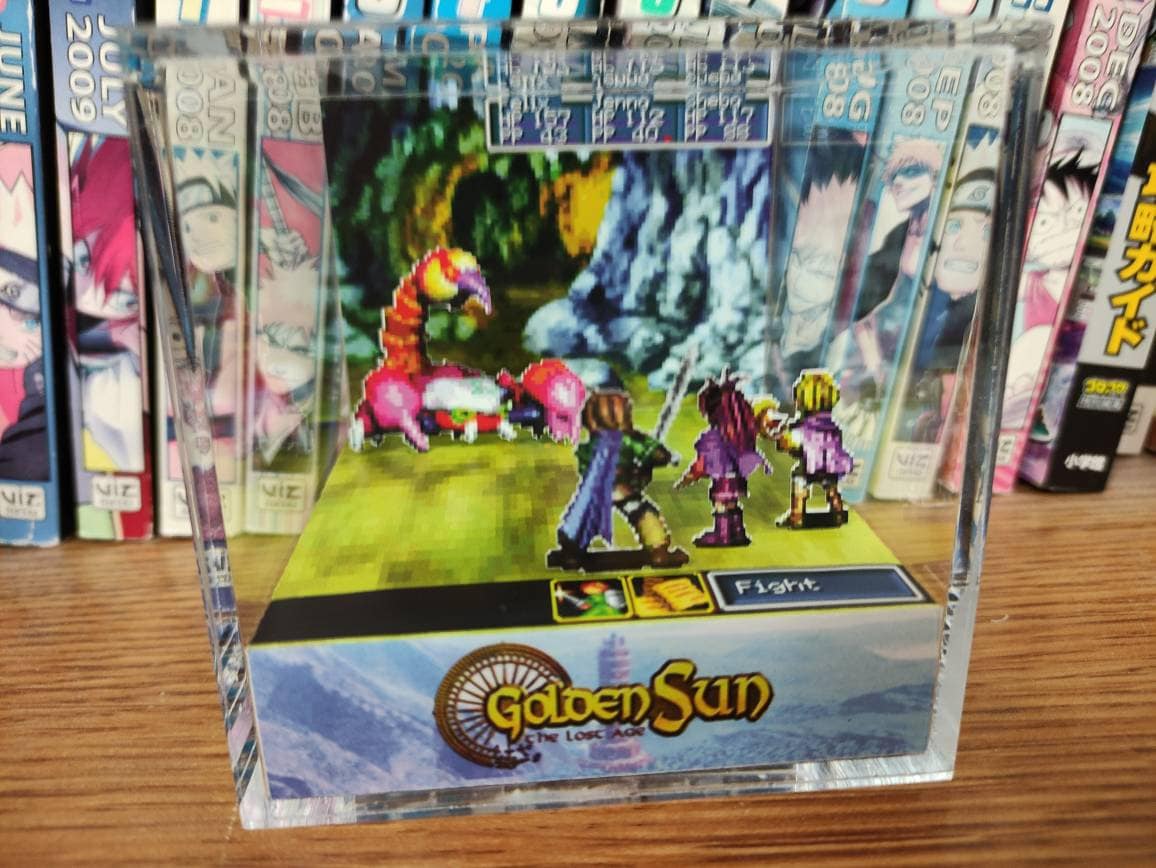 Golden Sun 2 Boss The Lost Age King Scorpion, Golden Sun Encounter 3D Diorama Cube, Handmade Crystal Diorama Cube, Unique Gift for Gamers