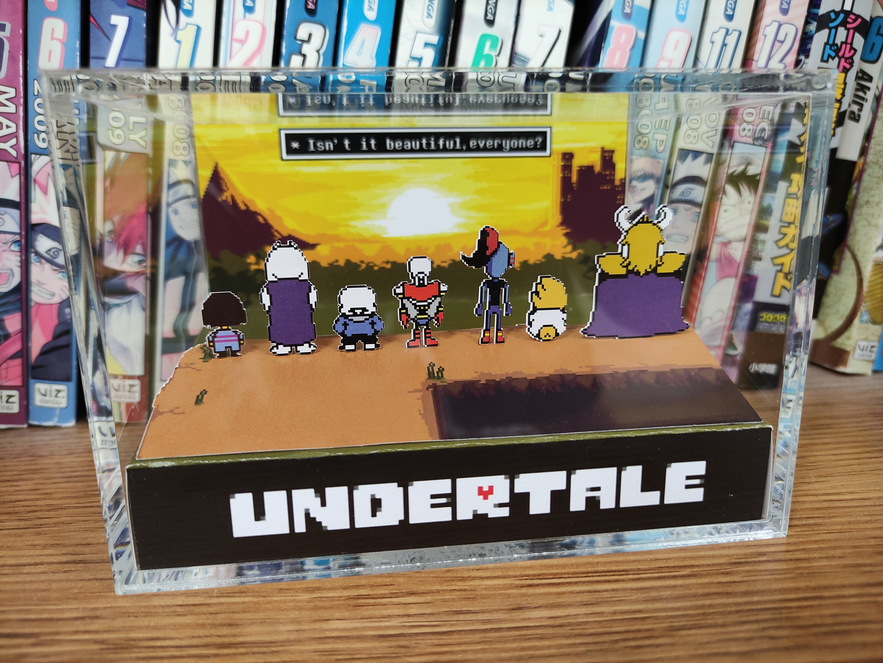 Undertale Diorama - Sunset Together (Undertale Ending) LAR, Undertale 3D Diorama Cube, Handmade Crystal Diorama Cube, Unique Gift for Gamers