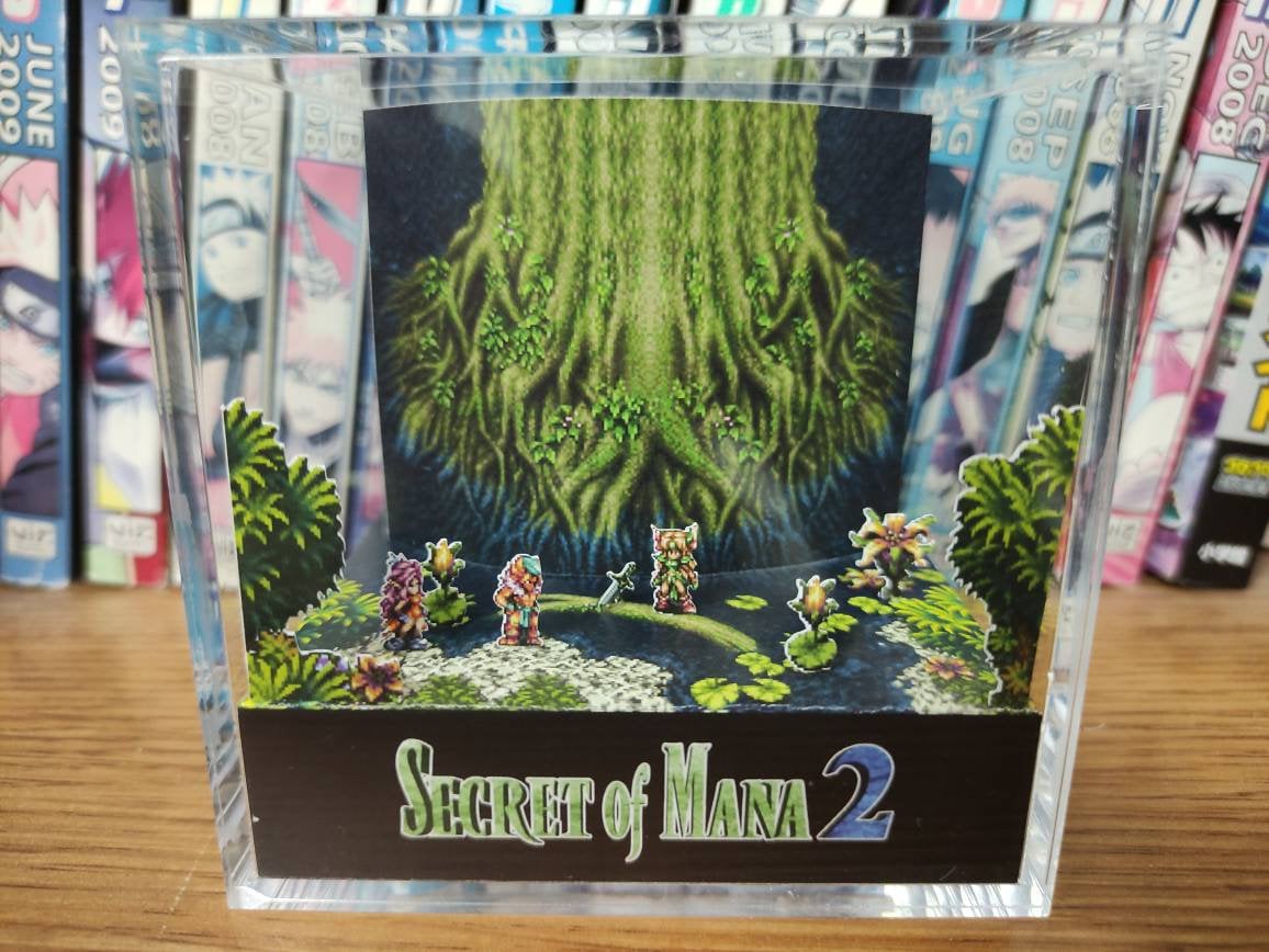 Secret of Mana 2 (Nature), Secret of Mana 2 3D Diorama Cube, Handmade Crystal Diorama Cube, Unique Gift for Gamers