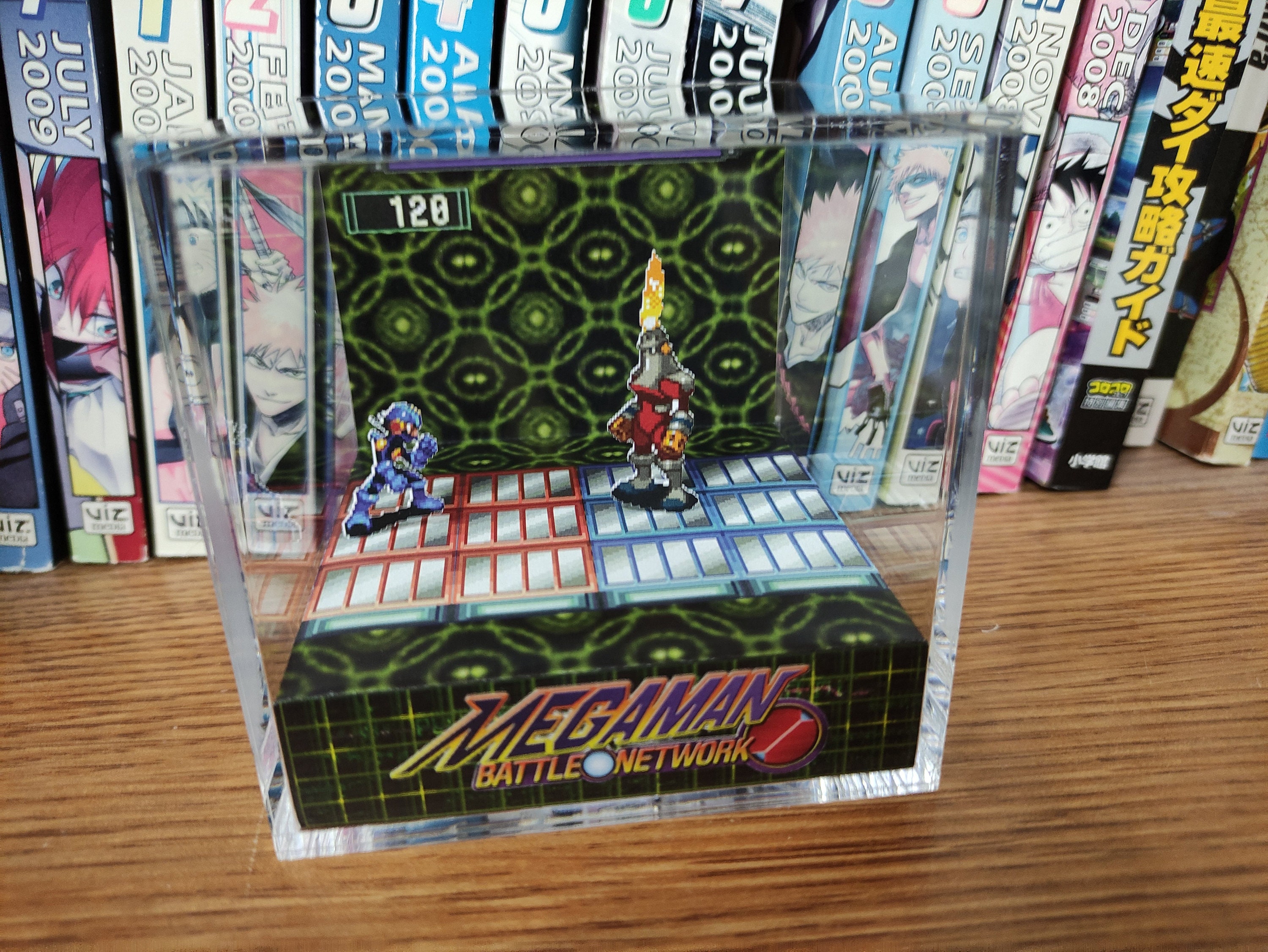 Mega Man Diorama - Mega Man vs Fireman (Battle Network), Mega Man 3D Diorama Cube, Handmade Crystal Diorama Cube, Unique Gift for Gamers