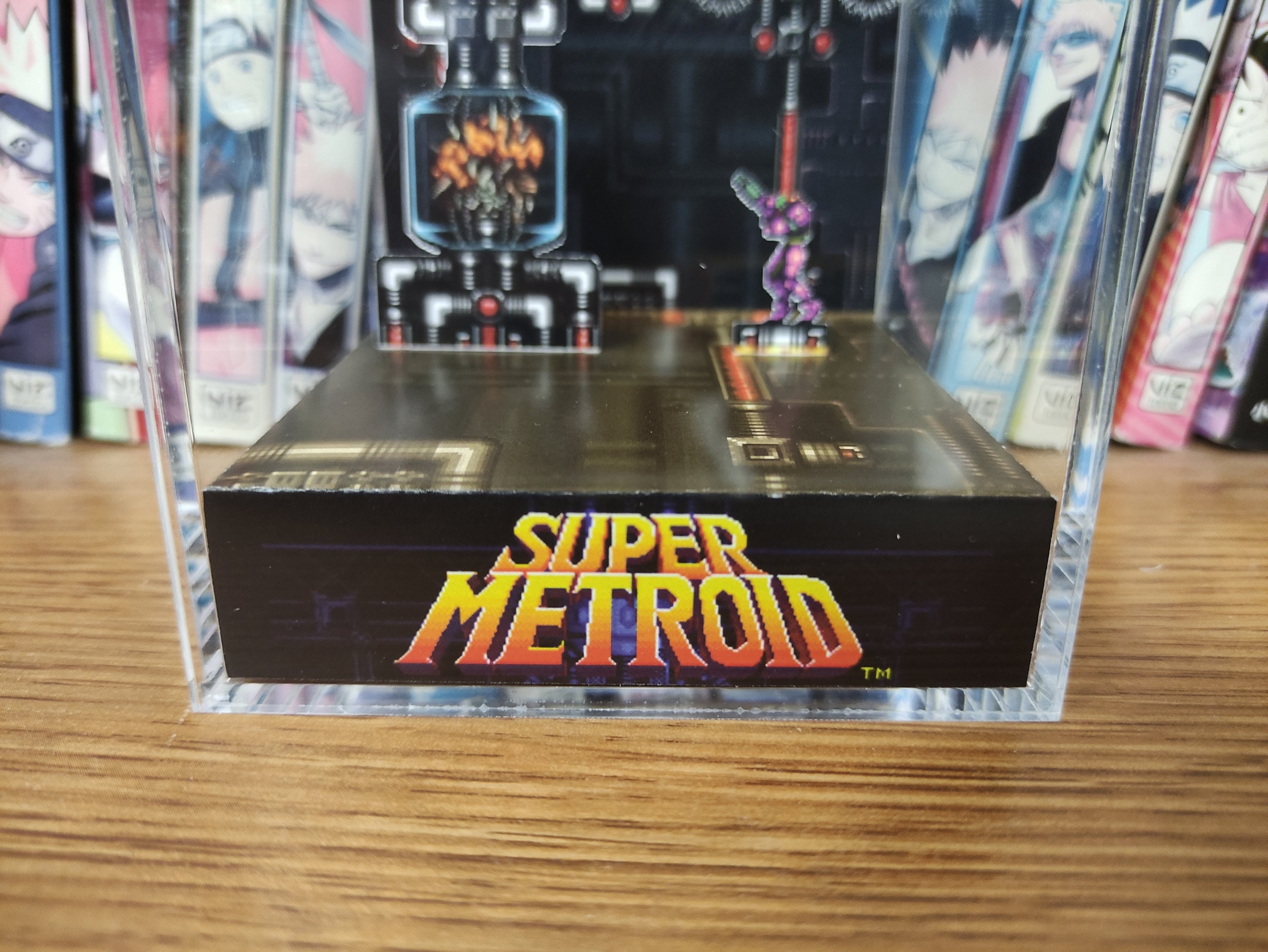 Super Metroid Diorama - Samus Aran vs Mother Brain, Super Metroid 3D Diorama Cube, Handmade Crystal Diorama Cube, Unique Gift for Gamers