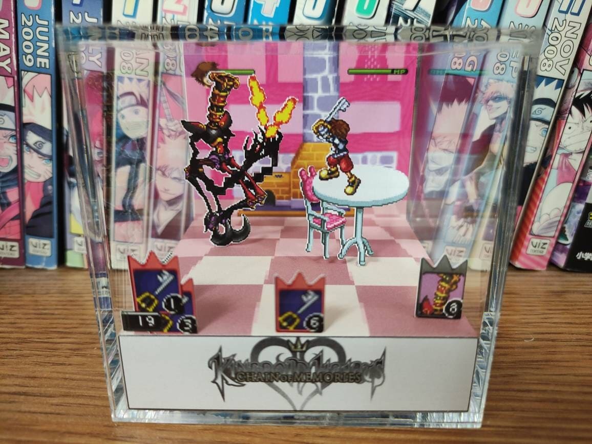 Kingdom Hearts Diorama - Sora vs Trickmaster, Kingdom Hearts 3D Diorama Cube, Handmade Crystal Diorama Cube, Unique Gift for Gamers