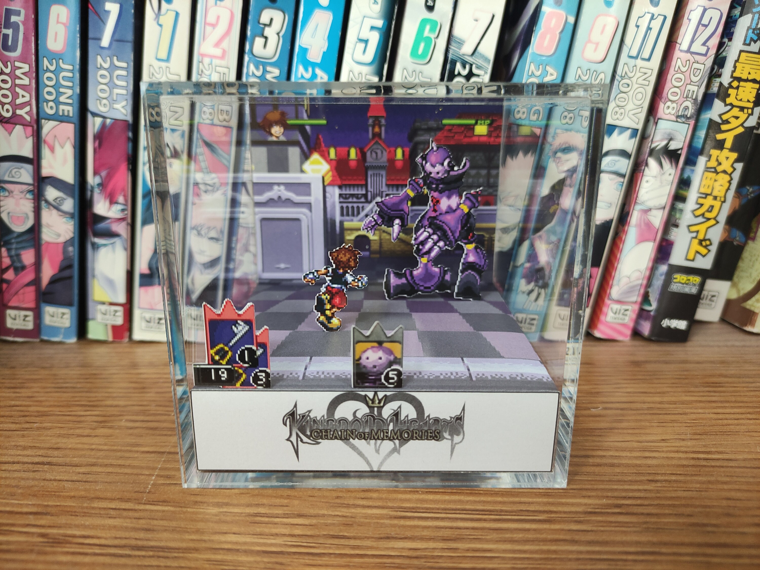 Kingdom Hearts Diorama - Sora vs Guard Armor, Kingdom Hearts 3D Diorama Cube, Handmade Crystal Diorama Cube, Unique Gift for Gamers