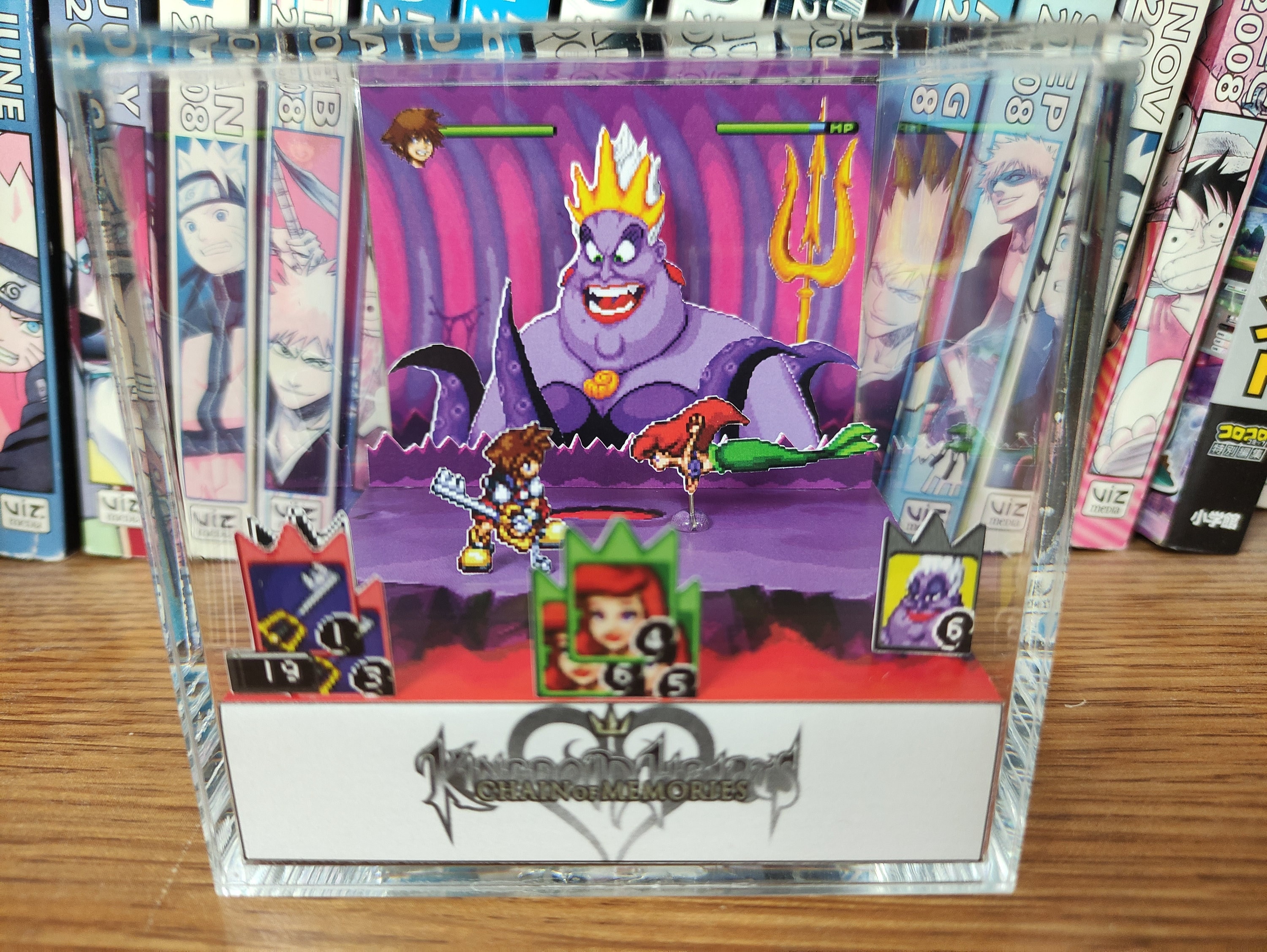 Kingdom Hearts Diorama - Sora vs Ursula (Ft. Ariel), Kingdom Hearts 3D Diorama Cube, Handmade Crystal Diorama Cube, Unique Gift for Gamers