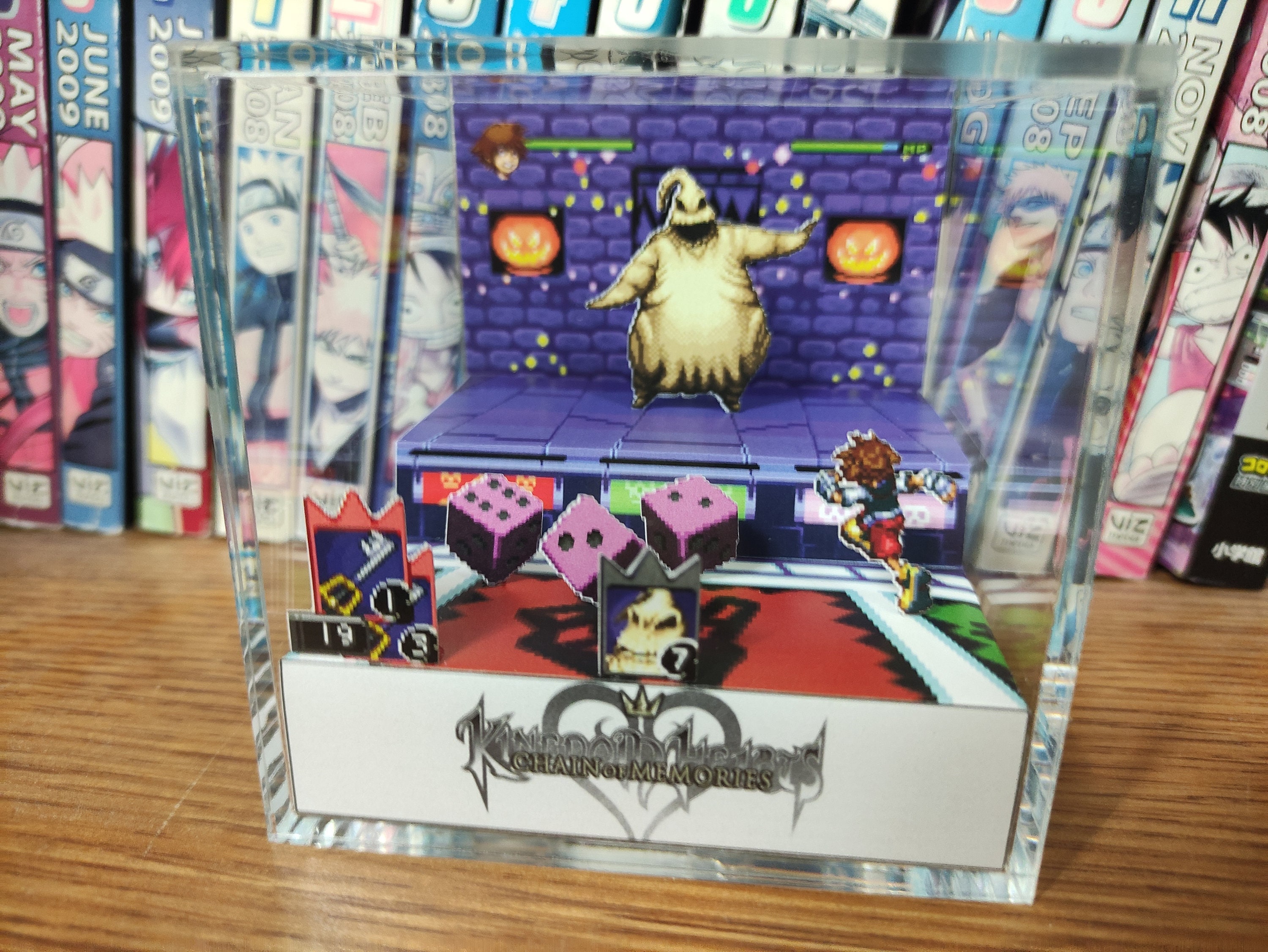 Kingdom Hearts Diorama - Sora vs Oogie Boogie, Kingdom Hearts 3D Diorama Cube, Handmade Crystal Diorama Cube, Unique Gift for Gamers