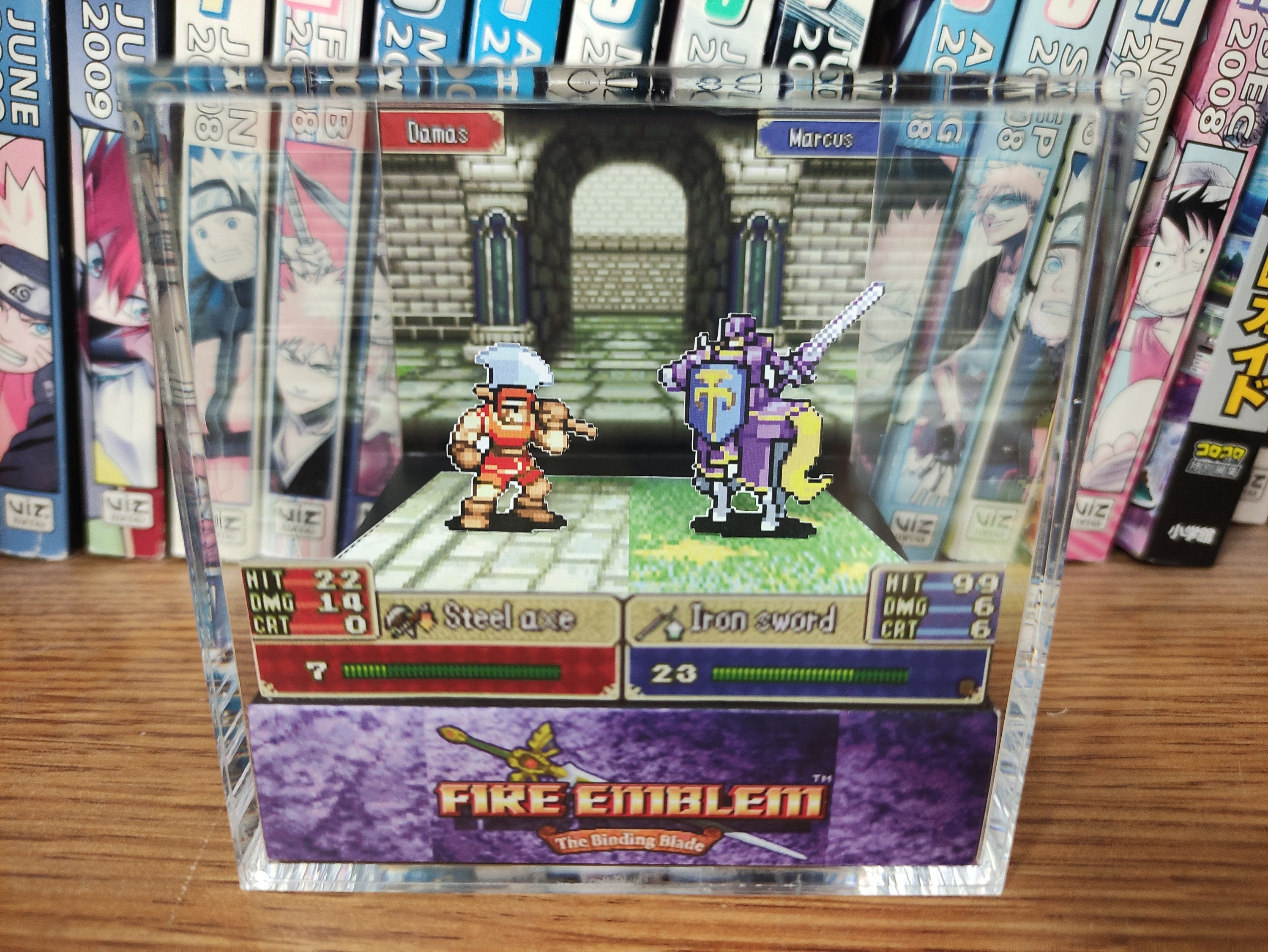 Fire Emblem Diorama - Damas vs Marcus The Binding Blade, Fire Emblem 3D Diorama Cube, Handmade Crystal Diorama Cube, Unique Gift for Gamers