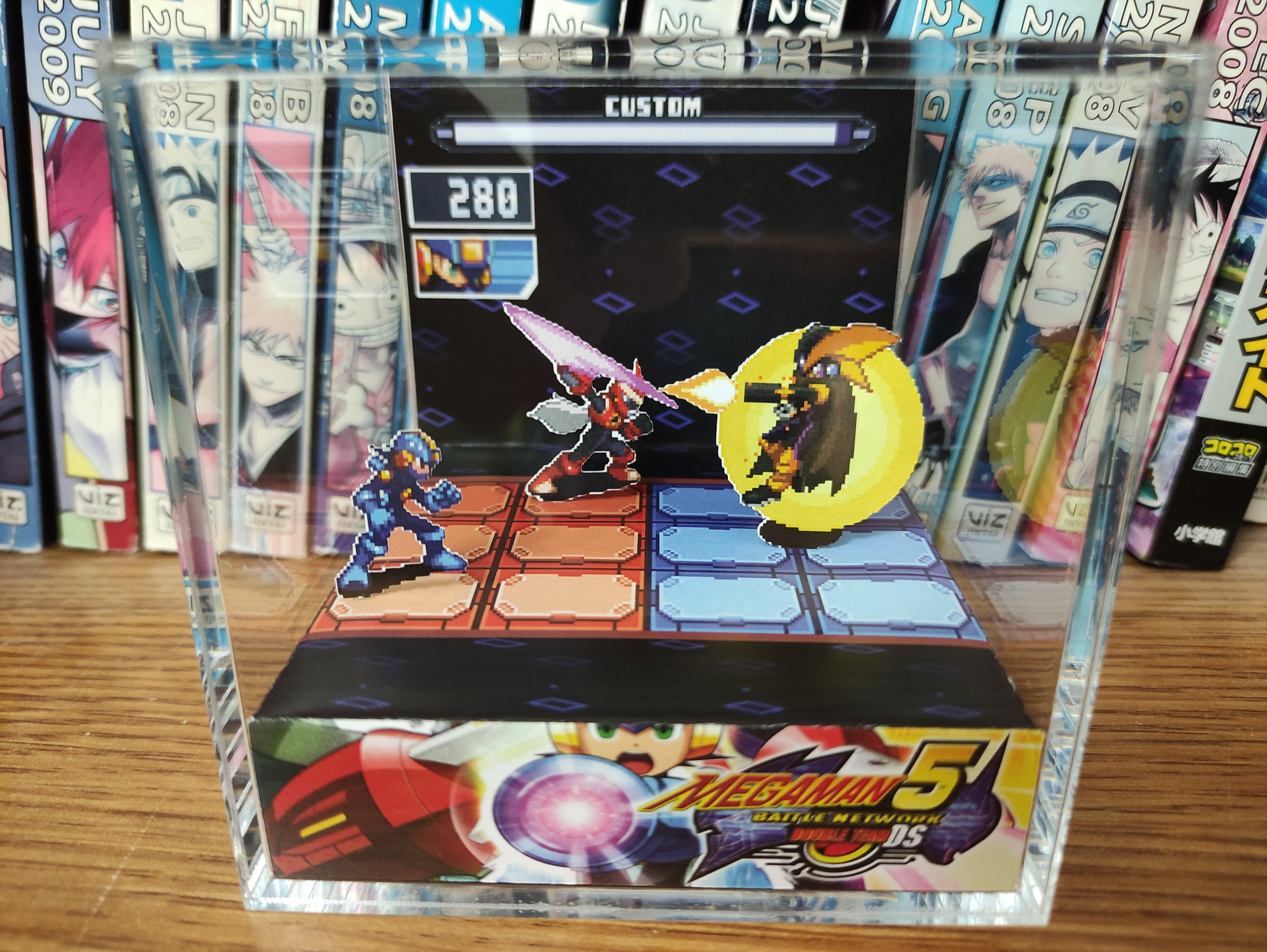 Mega Man Diorama - Mega Man Protoman vs Bass (Battle Network), 3D Diorama Cube, Handmade Crystal Diorama Cube, Unique Gift for Gamers