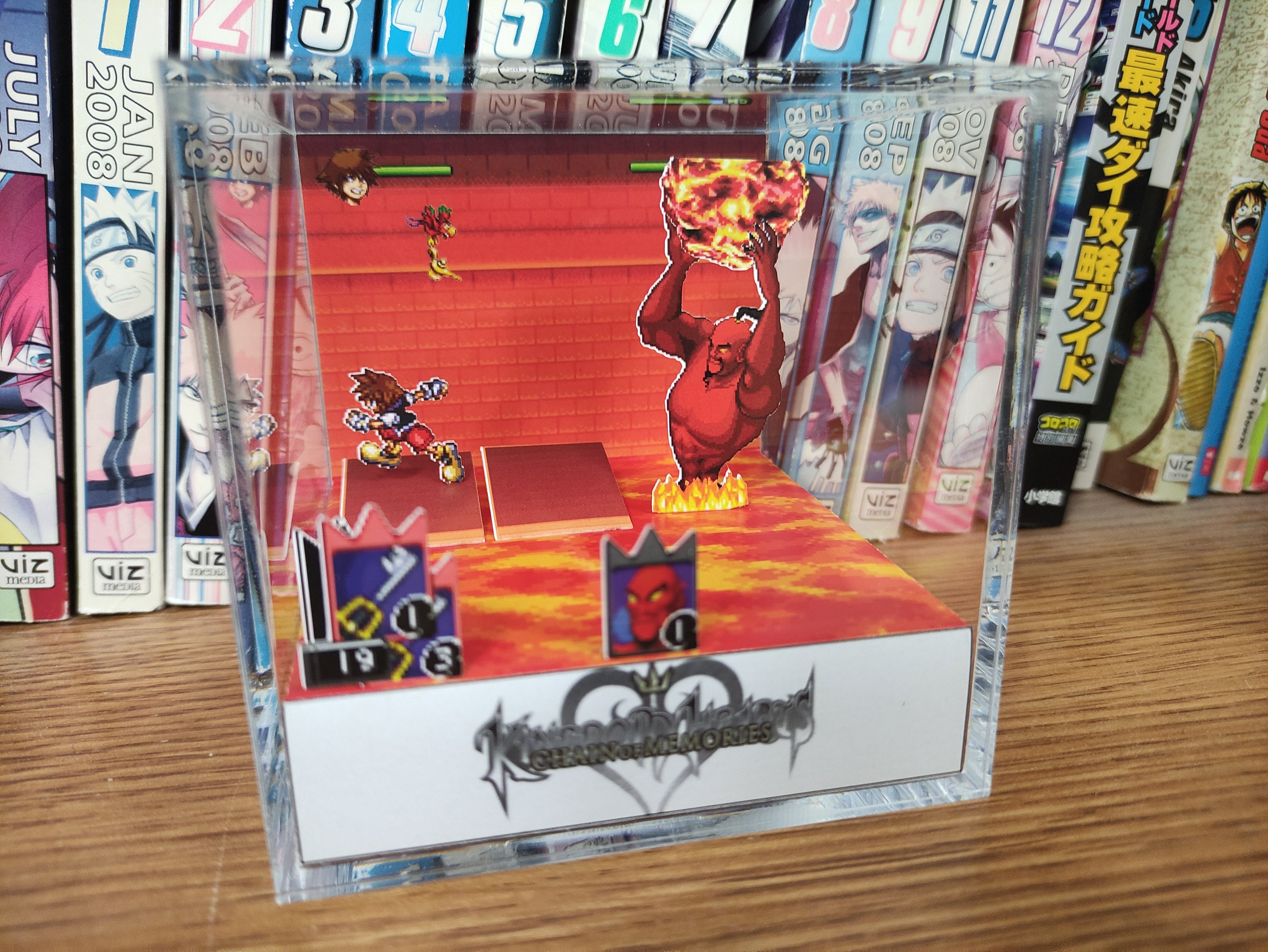 Kingdom Hearts Diorama - Sora vs Genie Jafar Iago, Kingdom Hearts 3D Diorama Cube, Handmade Crystal Diorama Cube, Unique Gift for Gamers