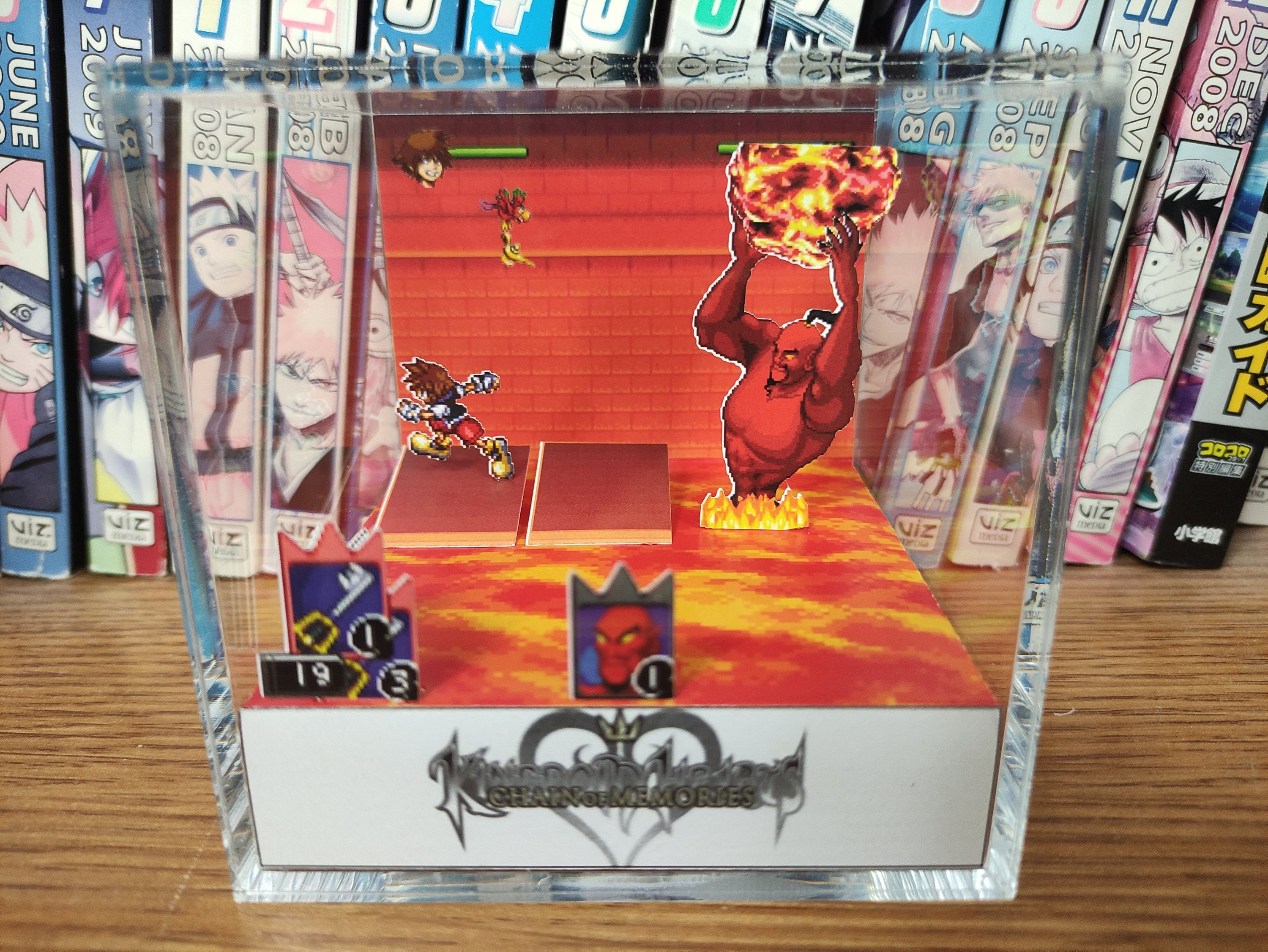 Kingdom Hearts Diorama - Sora vs Genie Jafar Iago, Kingdom Hearts 3D Diorama Cube, Handmade Crystal Diorama Cube, Unique Gift for Gamers