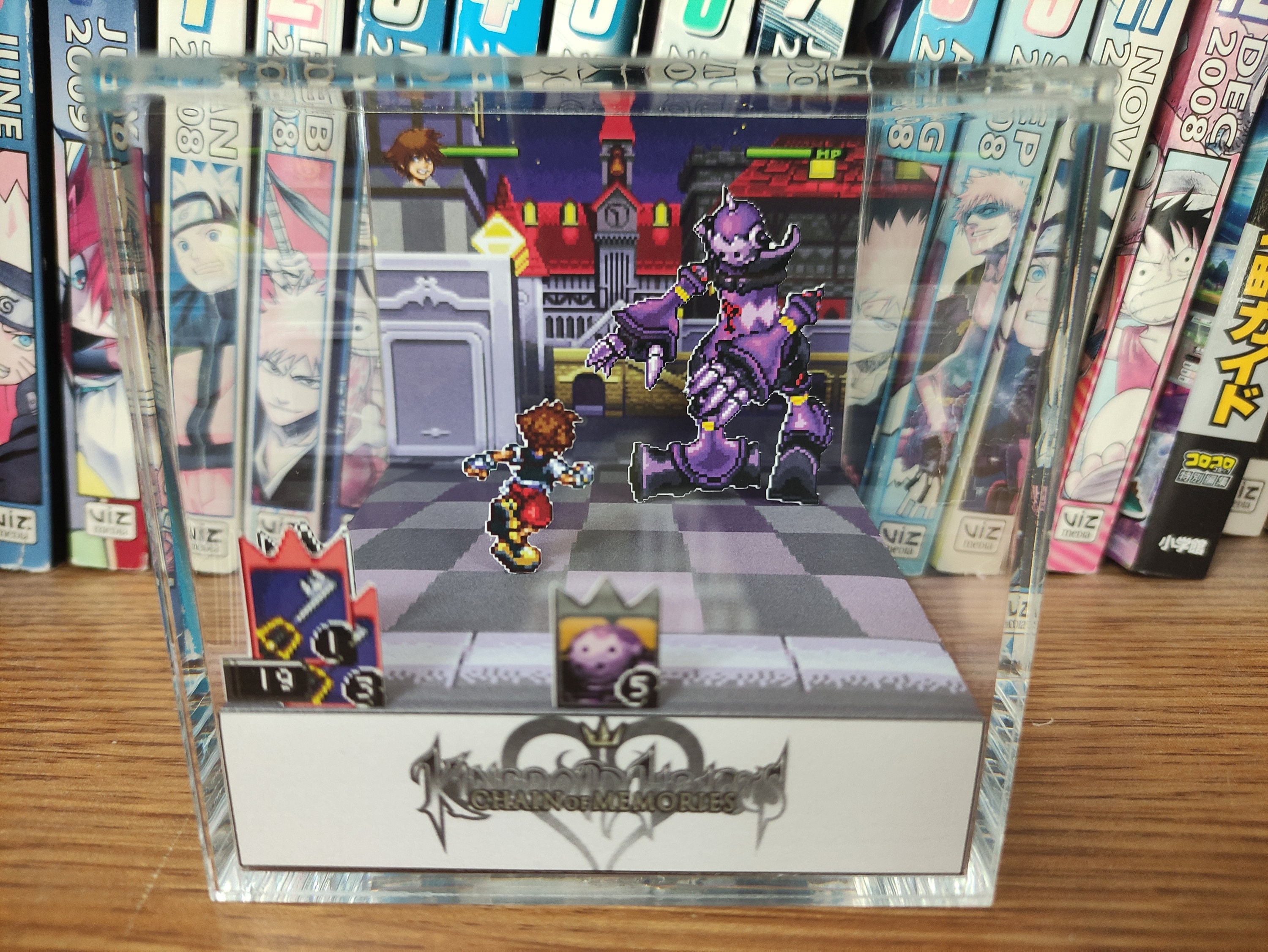 Kingdom Hearts Diorama - Sora vs Guard Armor, Kingdom Hearts 3D Diorama Cube, Handmade Crystal Diorama Cube, Unique Gift for Gamers