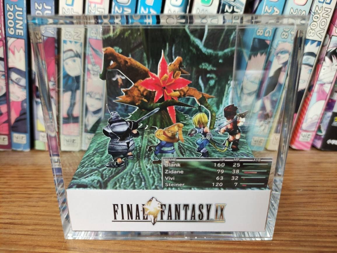 Final Fantasy IX - Plant Brain (Zidane, Blank, Vivi) Final Fantasy 3D Diorama Cube, Handmade Crystal Diorama Cube, Unique Gift for Gamers