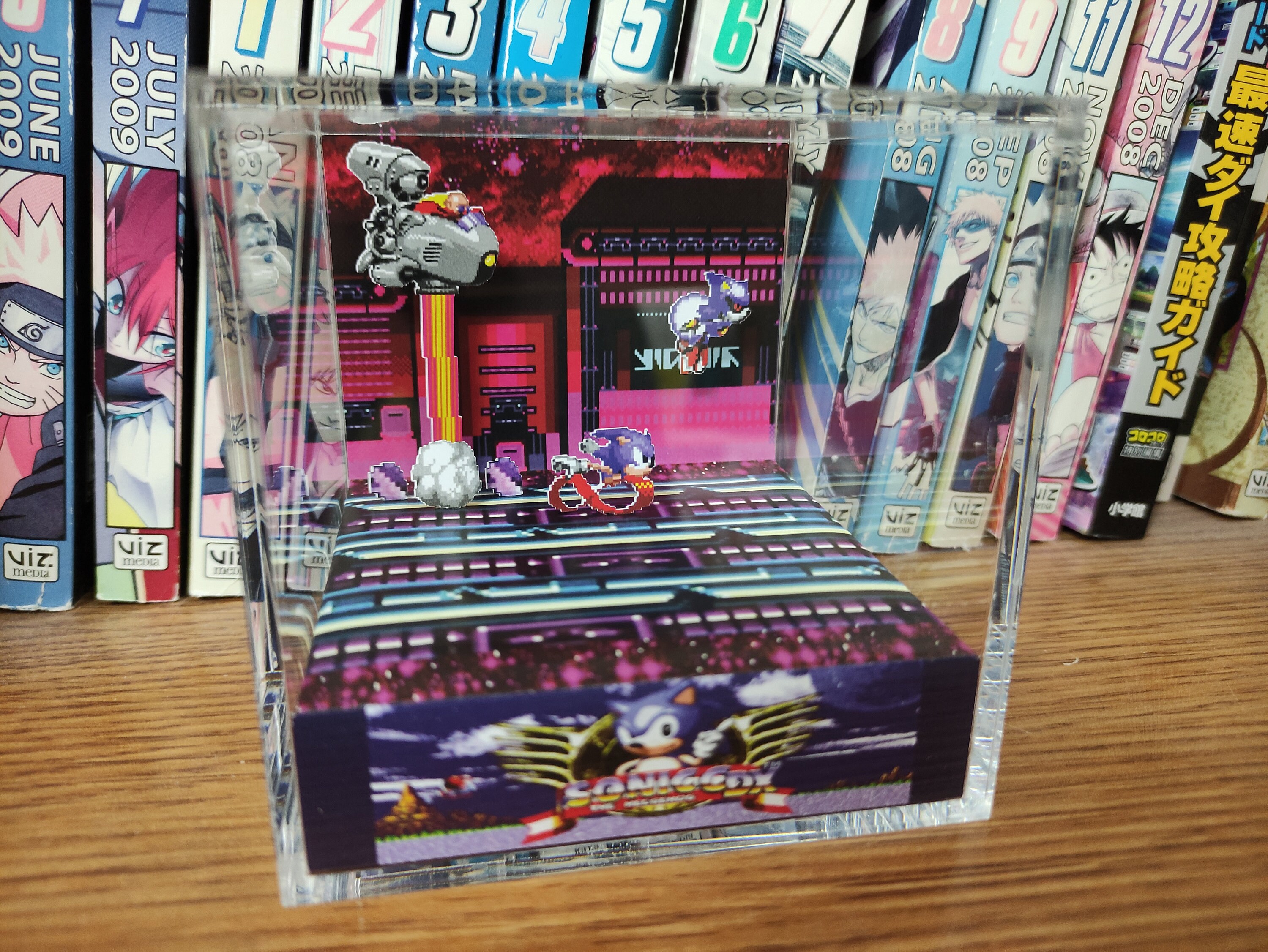 Sonic the Hedgehog CDX Stardust Speedway, Sonic Eggman Metal Sonic 3D Diorama Cube, Handmade Crystal Diorama Cube, Unique Gift for Gamers