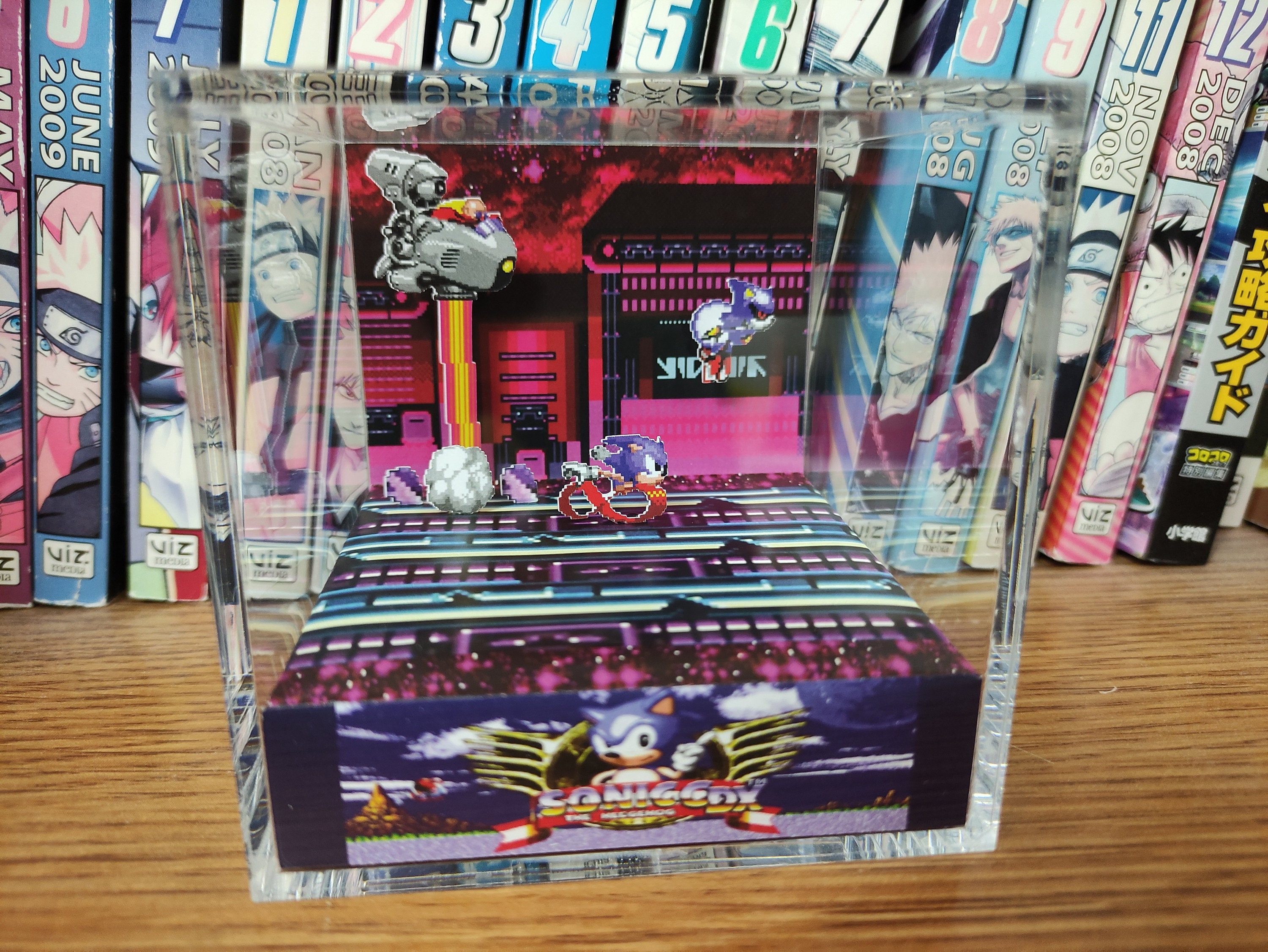 Sonic the Hedgehog CDX Stardust Speedway, Sonic Eggman Metal Sonic 3D Diorama Cube, Handmade Crystal Diorama Cube, Unique Gift for Gamers