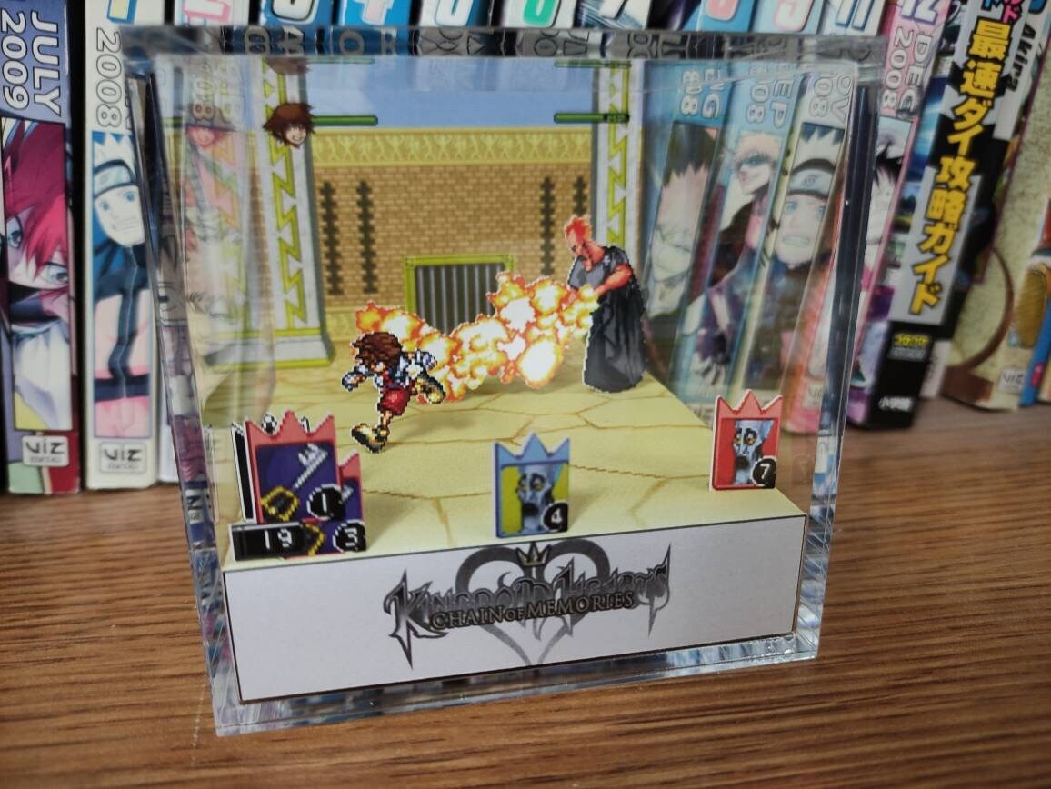 Kingdom Hearts Diorama - Sora vs Hades, Sora Hades Kingdom Hearts 3D Diorama Cube, Handmade Crystal Diorama Cube, Unique Gift for Gamers