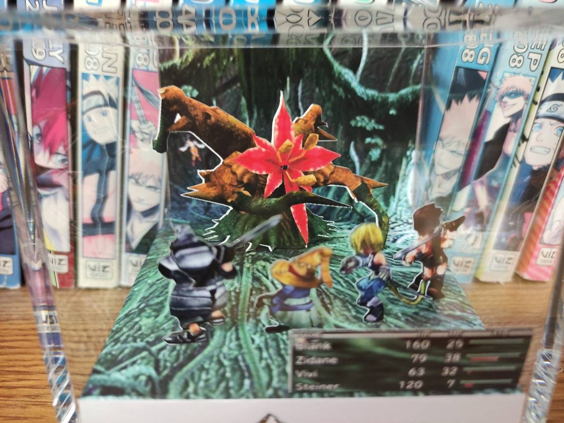 Final Fantasy IX - Plant Brain (Zidane, Blank, Vivi) Final Fantasy 3D Diorama Cube, Handmade Crystal Diorama Cube, Unique Gift for Gamers