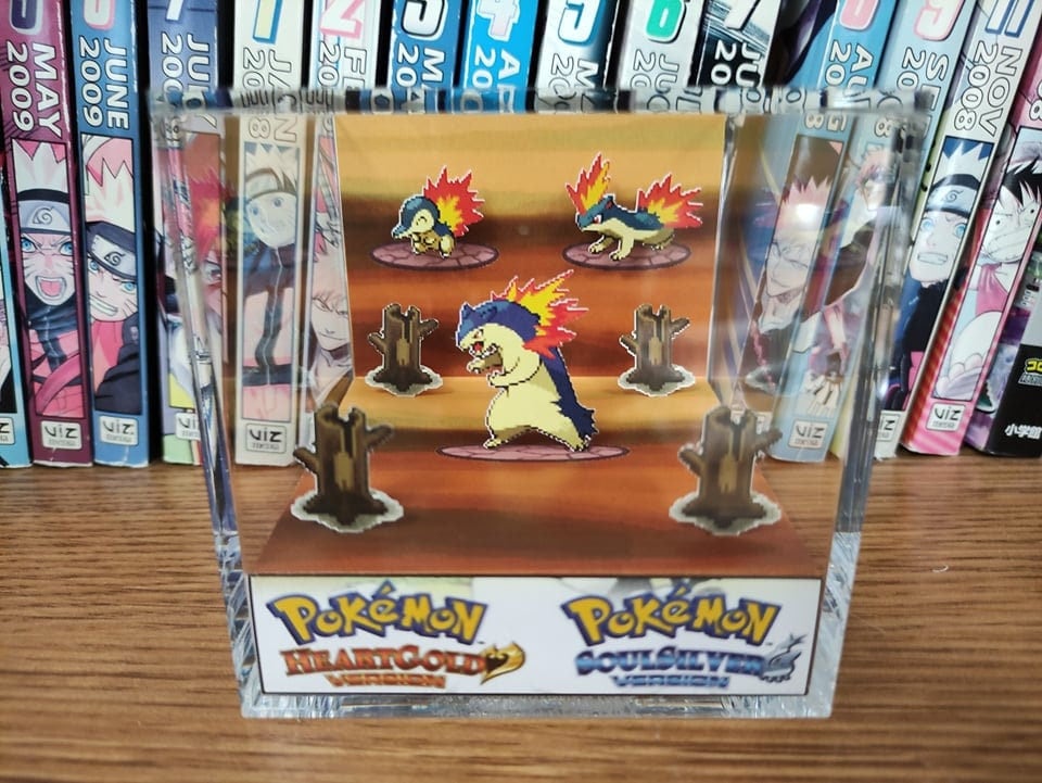 Evolution Typhlosion (HGSS), Cyndaquil Quilava Typhlosion 3D Diorama Cube, Typhlosion Handmade Crystal Diorama Cube, Unique Gift for Gamers