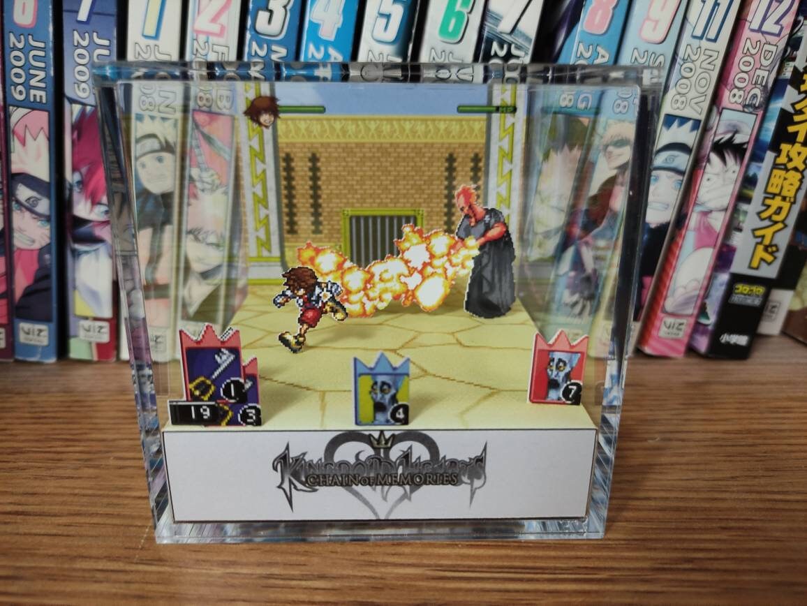 Kingdom Hearts Diorama - Sora vs Hades, Sora Hades Kingdom Hearts 3D Diorama Cube, Handmade Crystal Diorama Cube, Unique Gift for Gamers