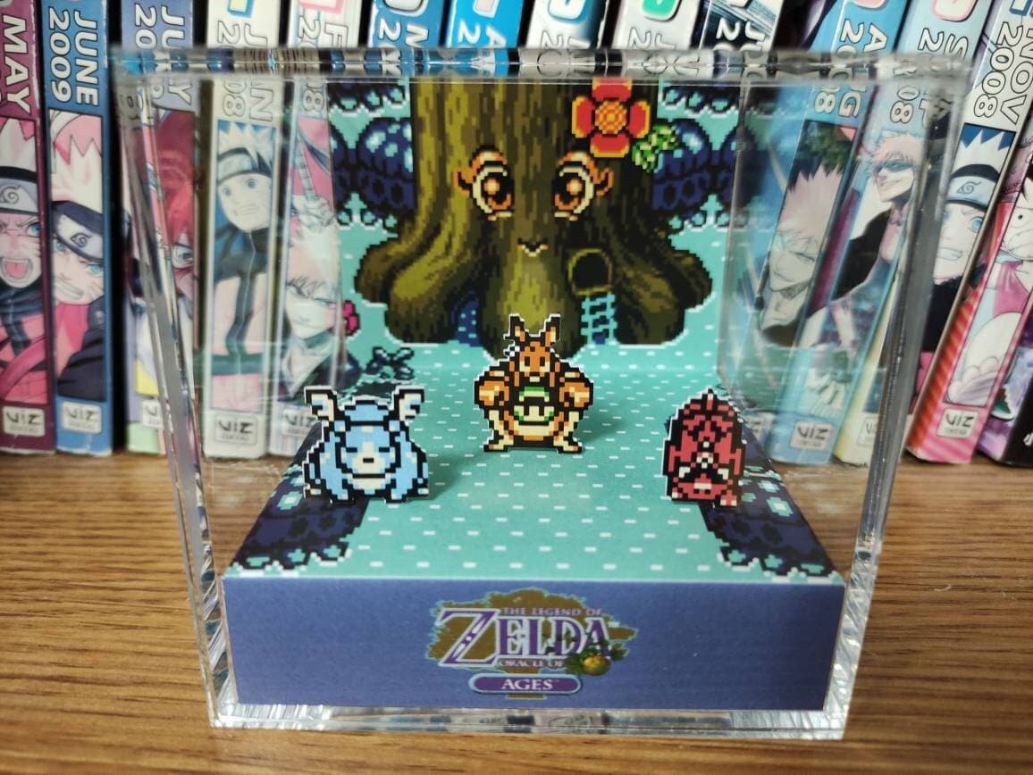 The Legend of Zelda Diorama - Oracle of Ages Link & Friends, Zelda 3D Diorama Cube, Handmade Crystal Diorama Cube, Unique Gift for Gamers