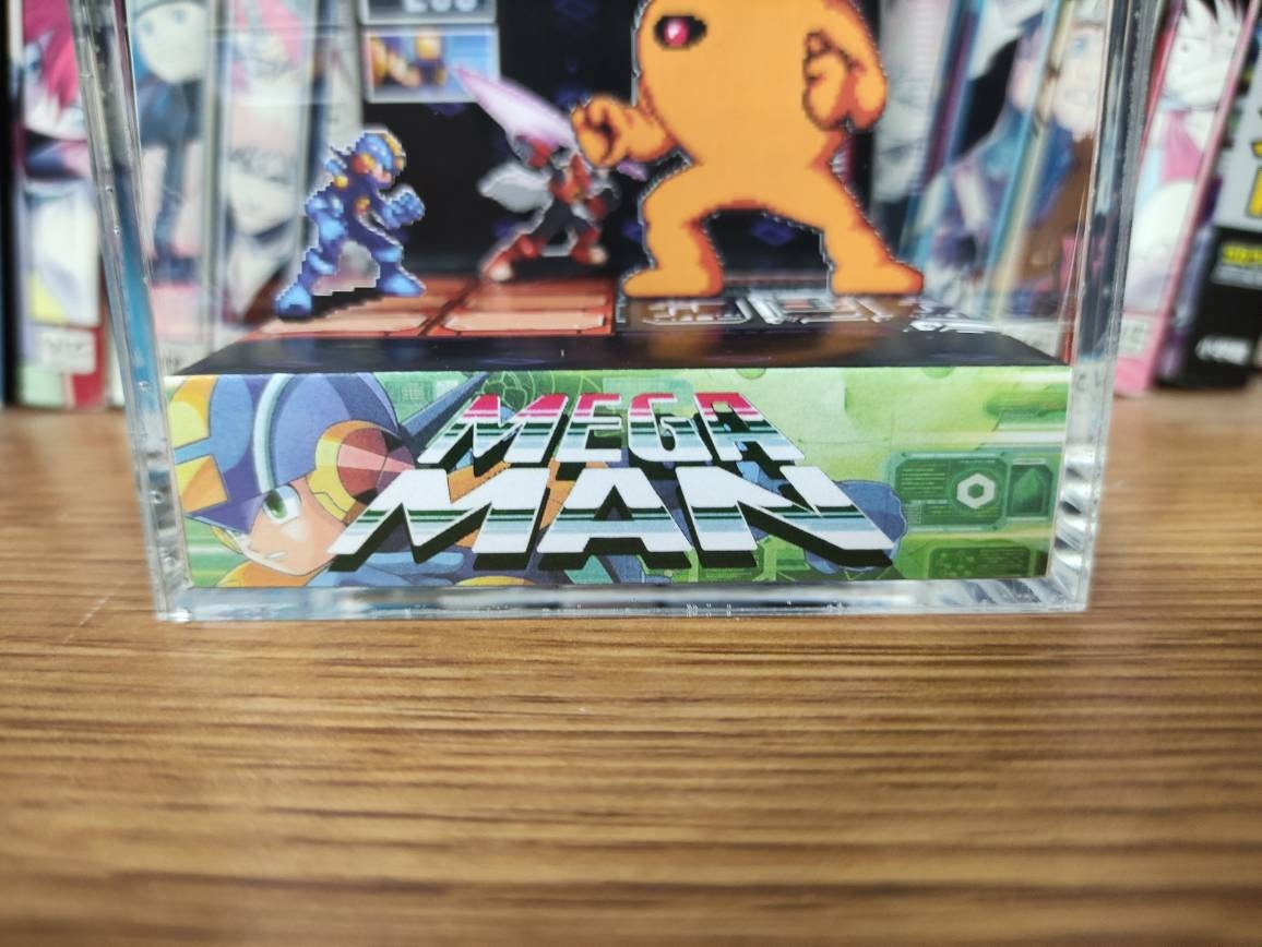 Mega Man (A Fusion!) Diorama - Mega Man Protoman vs Yellow Devil, 3D Diorama Cube, Handmade Crystal Diorama Cube, Unique Gift for Gamers