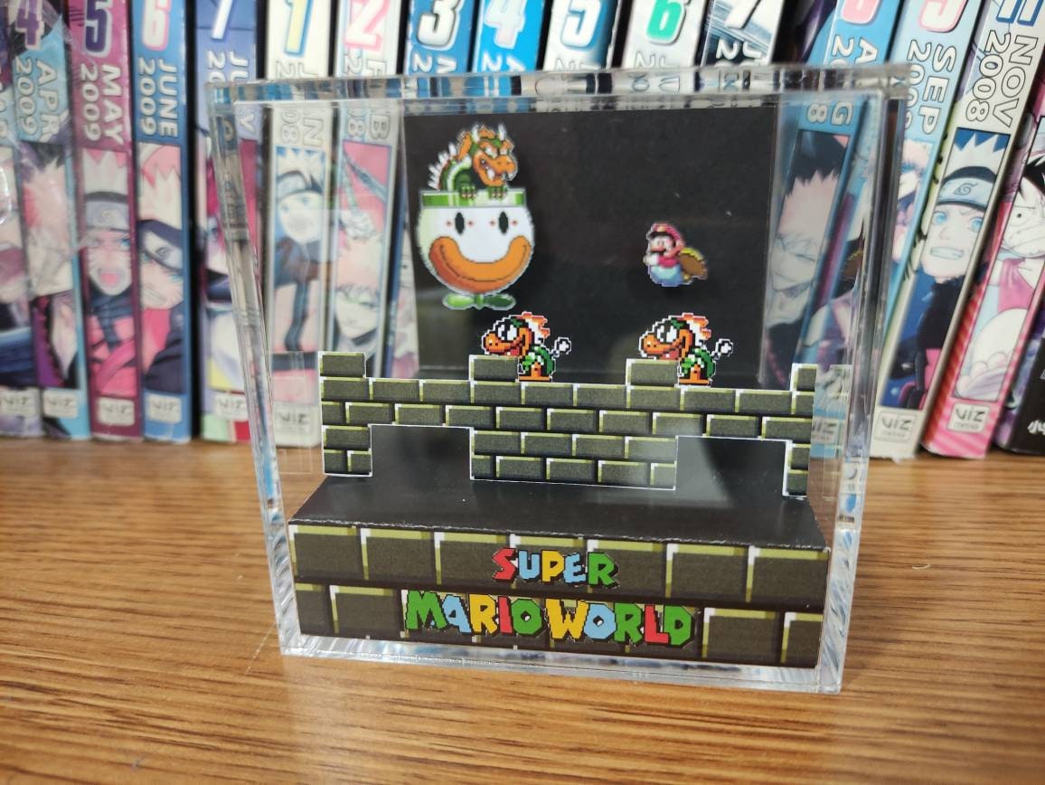 Mario Bowser Diorama - Super Mario World (Bowser Boss Battle), Mario 3D Diorama Cube, Handmade Crystal Diorama Cube, Unique Gift for Gamers