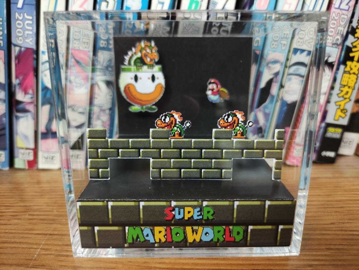 Mario Bowser Diorama - Super Mario World (Bowser Boss Battle), Mario 3D Diorama Cube, Handmade Crystal Diorama Cube, Unique Gift for Gamers