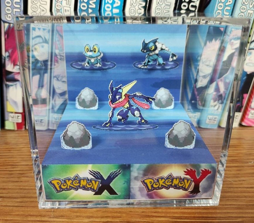 Evolution Greninja (XY), Froakie Frogadier Greninja 3D Diorama Cube, Greninja Handmade Crystal Diorama Cube, Unique Gift for Gamers