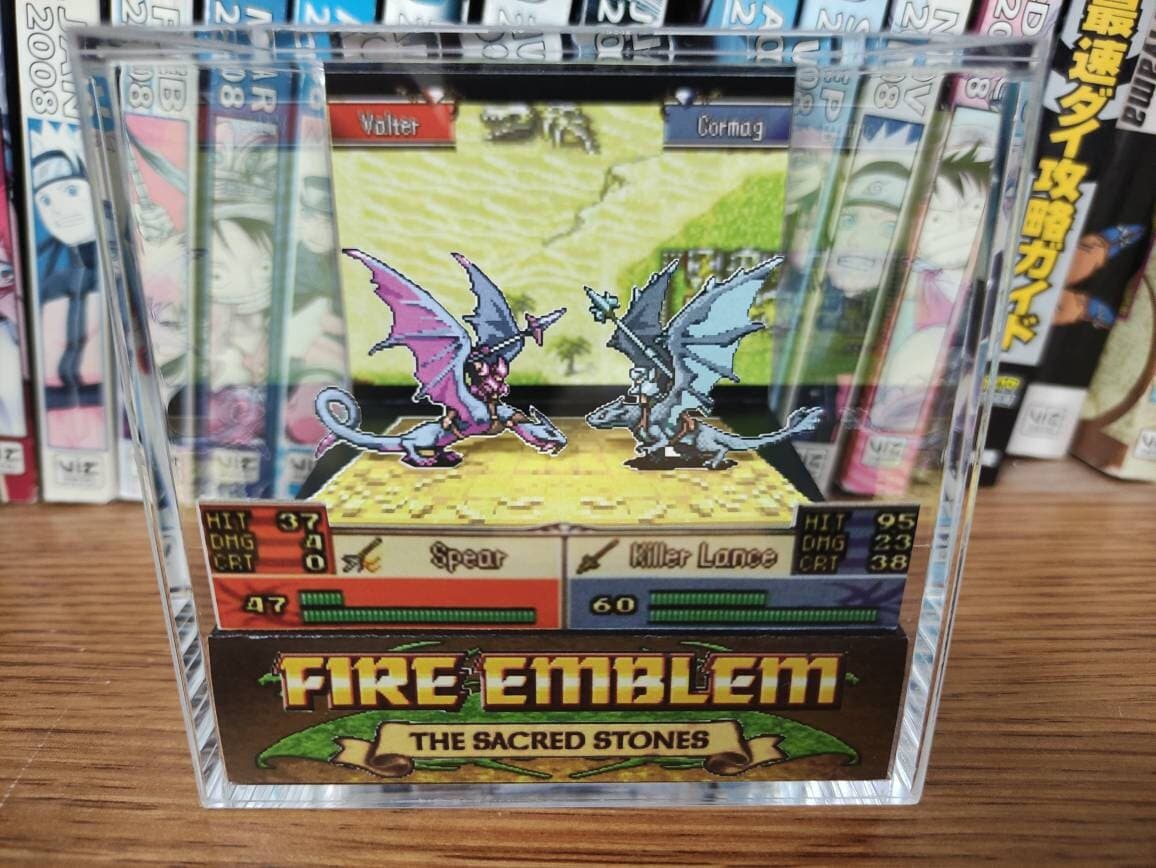 Fire Emblem Diorama - Valter vs Cormag (The Sacred Stones), Fire Emblem Diorama Cube, Handmade Crystal Diorama Cube, Unique Gift for Gamers