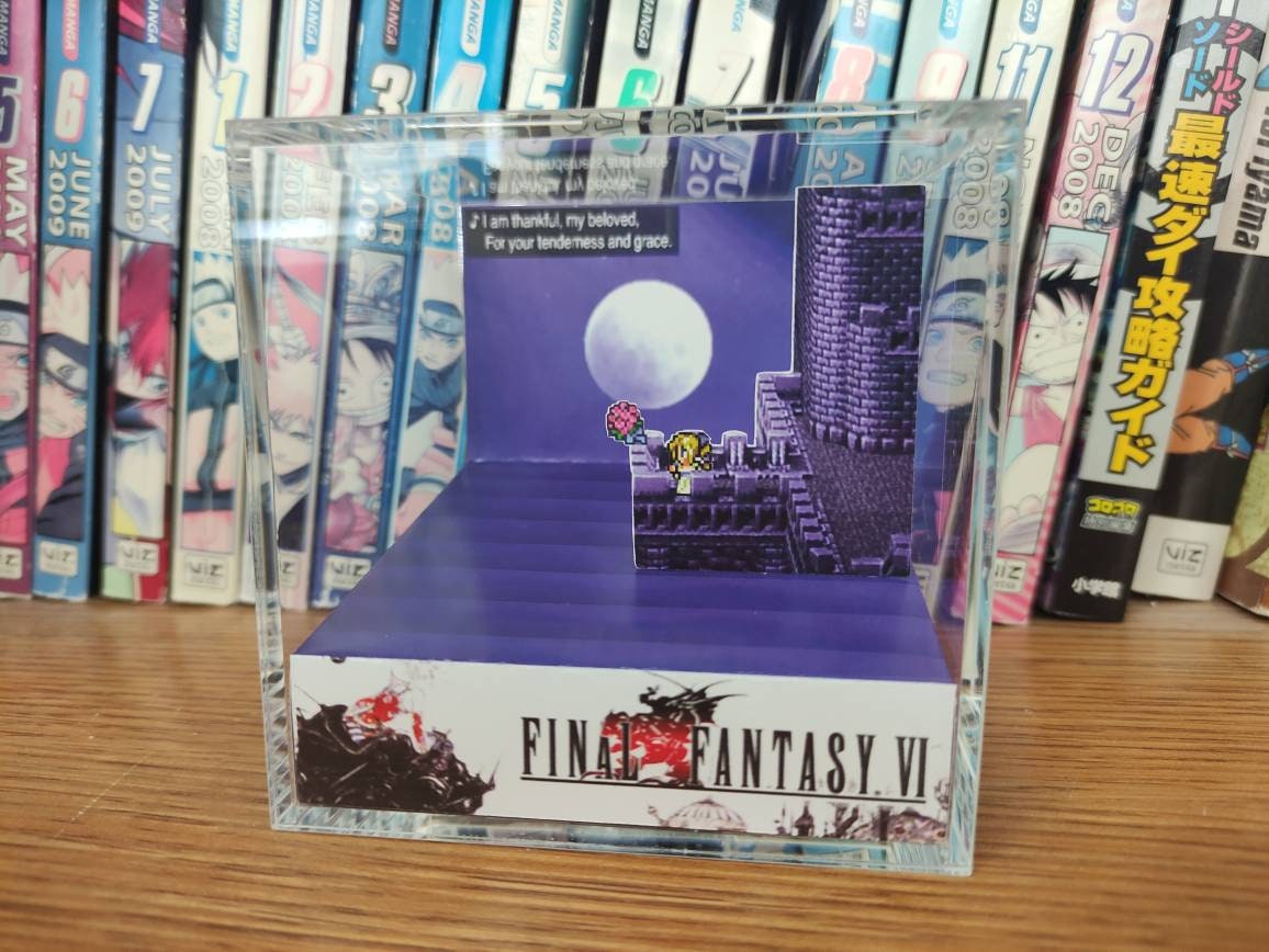 Final Fantasy Diorama - Cele Opera, Cele Opera Final Fantasy 3D Diorama Cube, Handmade Crystal Diorama Cube, Unique Gift for Gamers