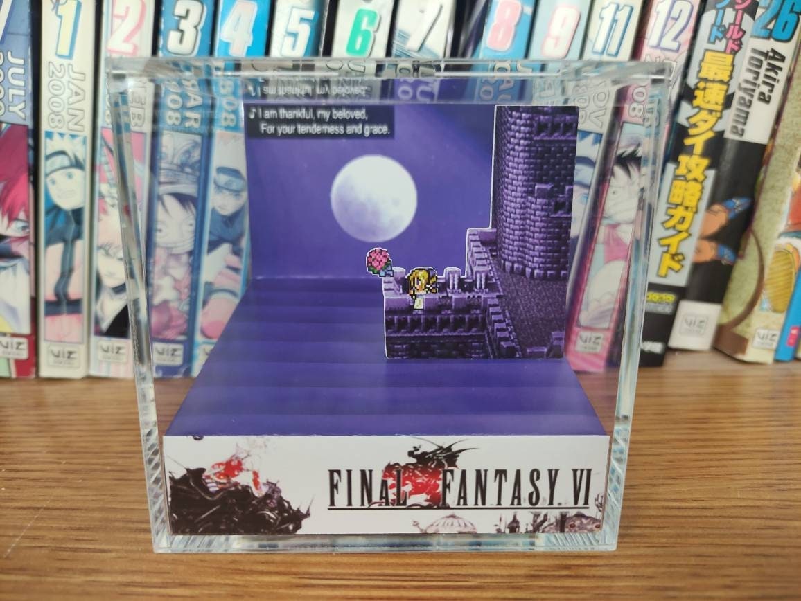 Final Fantasy Diorama - Cele Opera, Cele Opera Final Fantasy 3D Diorama Cube, Handmade Crystal Diorama Cube, Unique Gift for Gamers