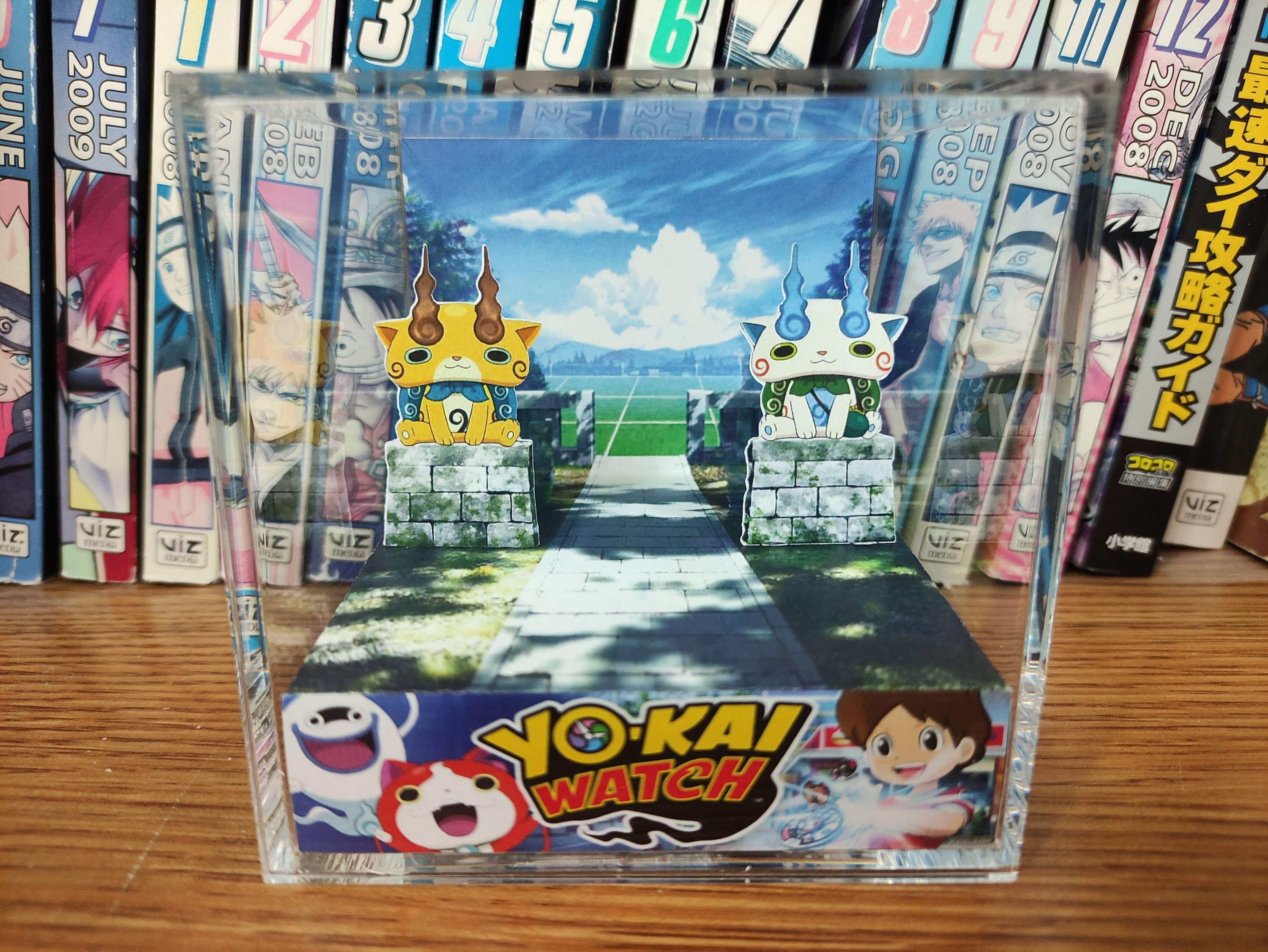 Yo-Kai Watch Komasan and Komajiro 3D Diorama Cube, Yo-Kai Watch Komasan and Komajiro Handmade Crystal Diorama Cube, Unique Gift for Gamers