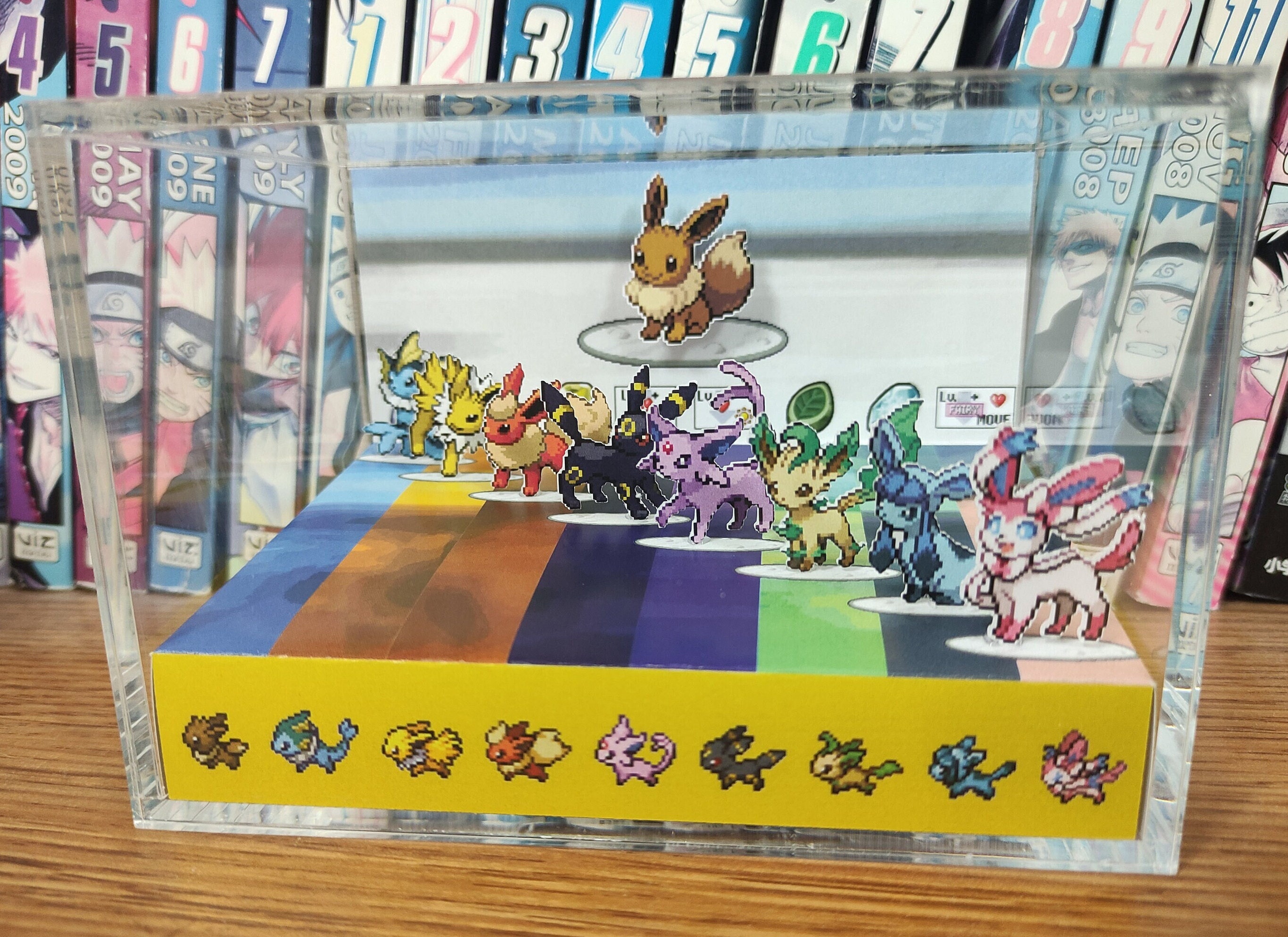 Full Eeveelutions (Vaporeon, Jolteon, Flareon, Umbreon, Espeon, Sylveon+) Eevee 3D Diorama Cube, Eeveelution Crystal Diorama, Gamer Gift